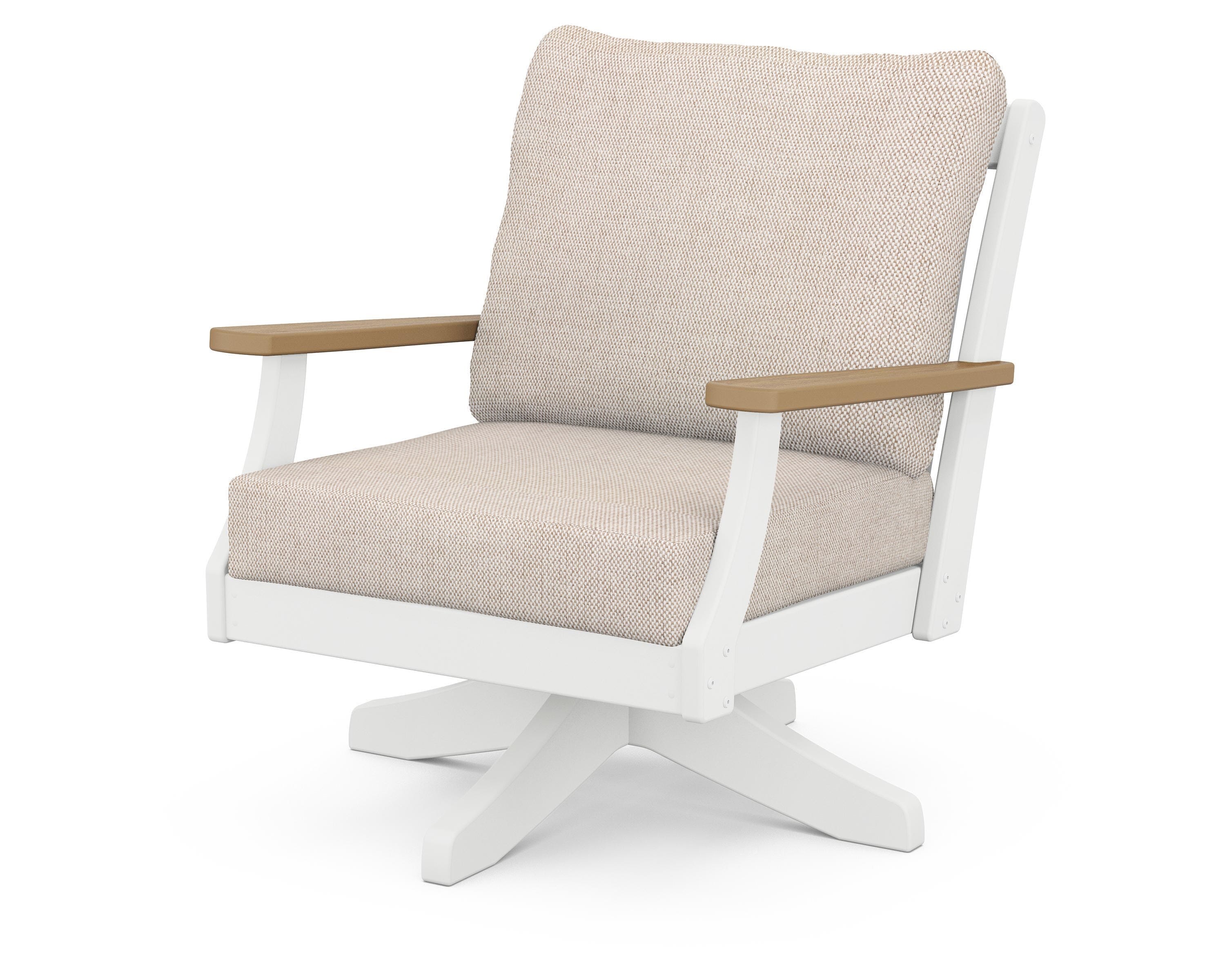 POLYWOOD® Braxton Deep Seating Swivel Chair in White / Natural / Blend Linen
