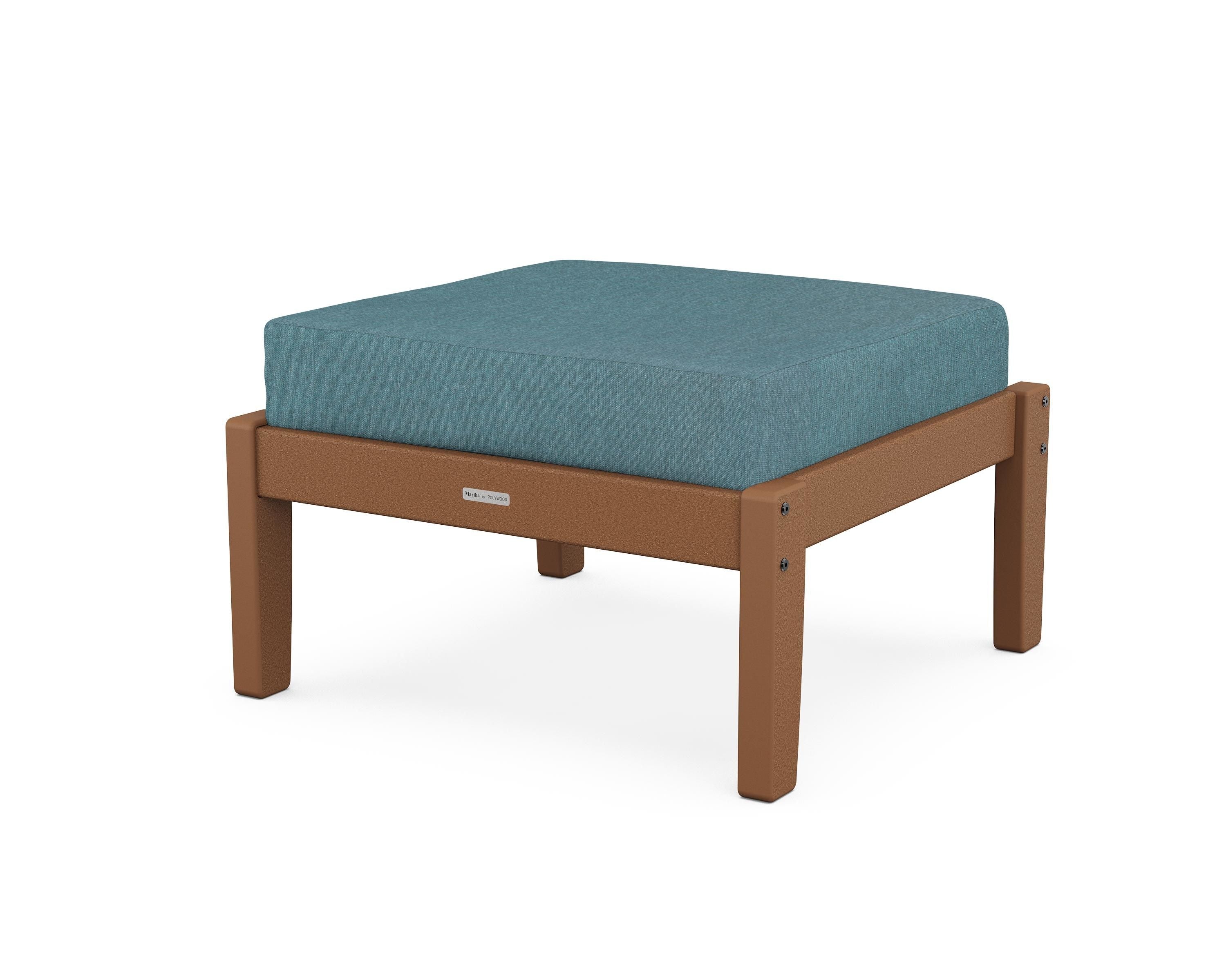 Martha Stewart by POLYWOOD® Chinoiserie Deep Seating Ottoman in Teak / Ocean Teal