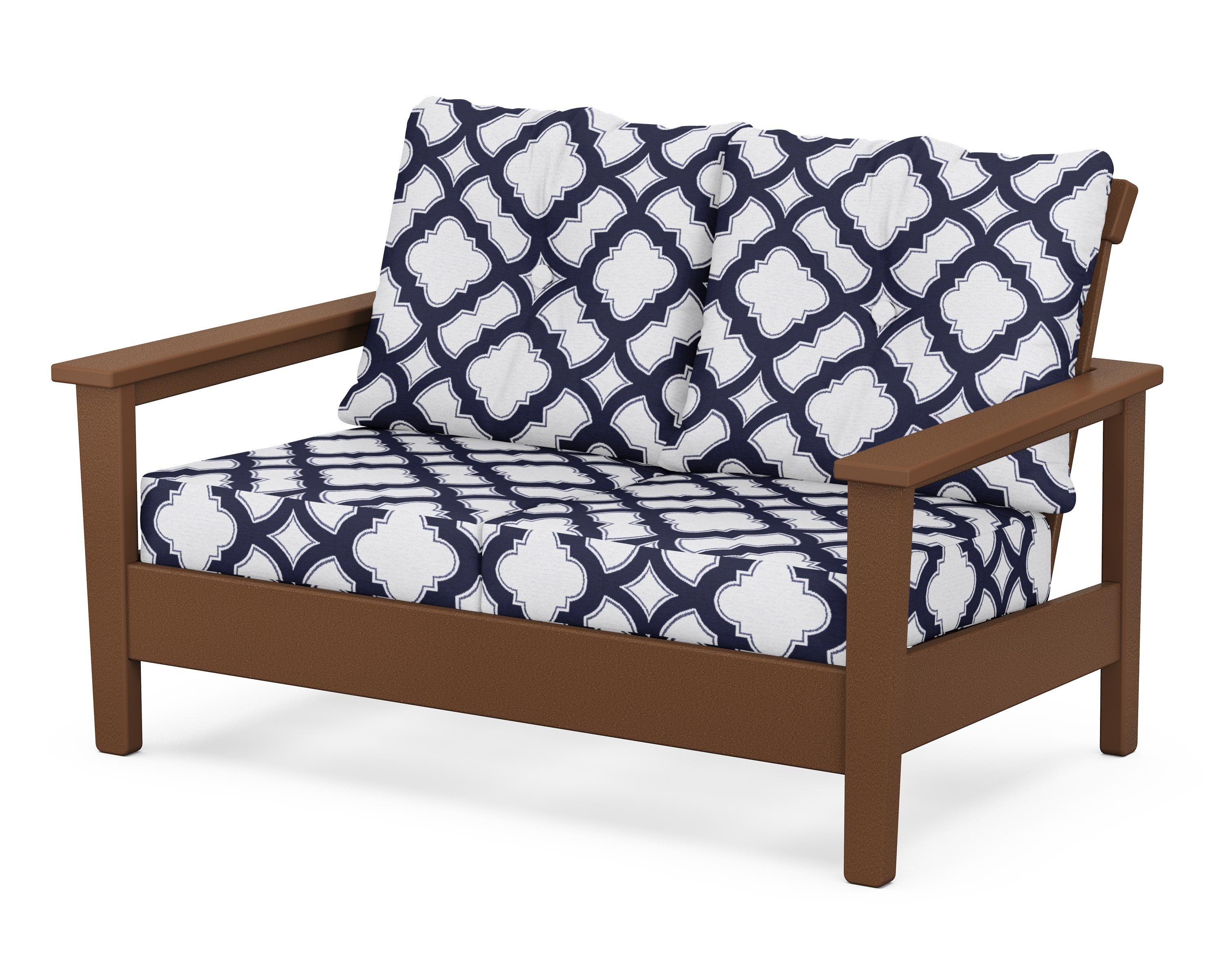 POLYWOOD® Prescott Deep Seating Loveseat in Teak / Trellis Navy