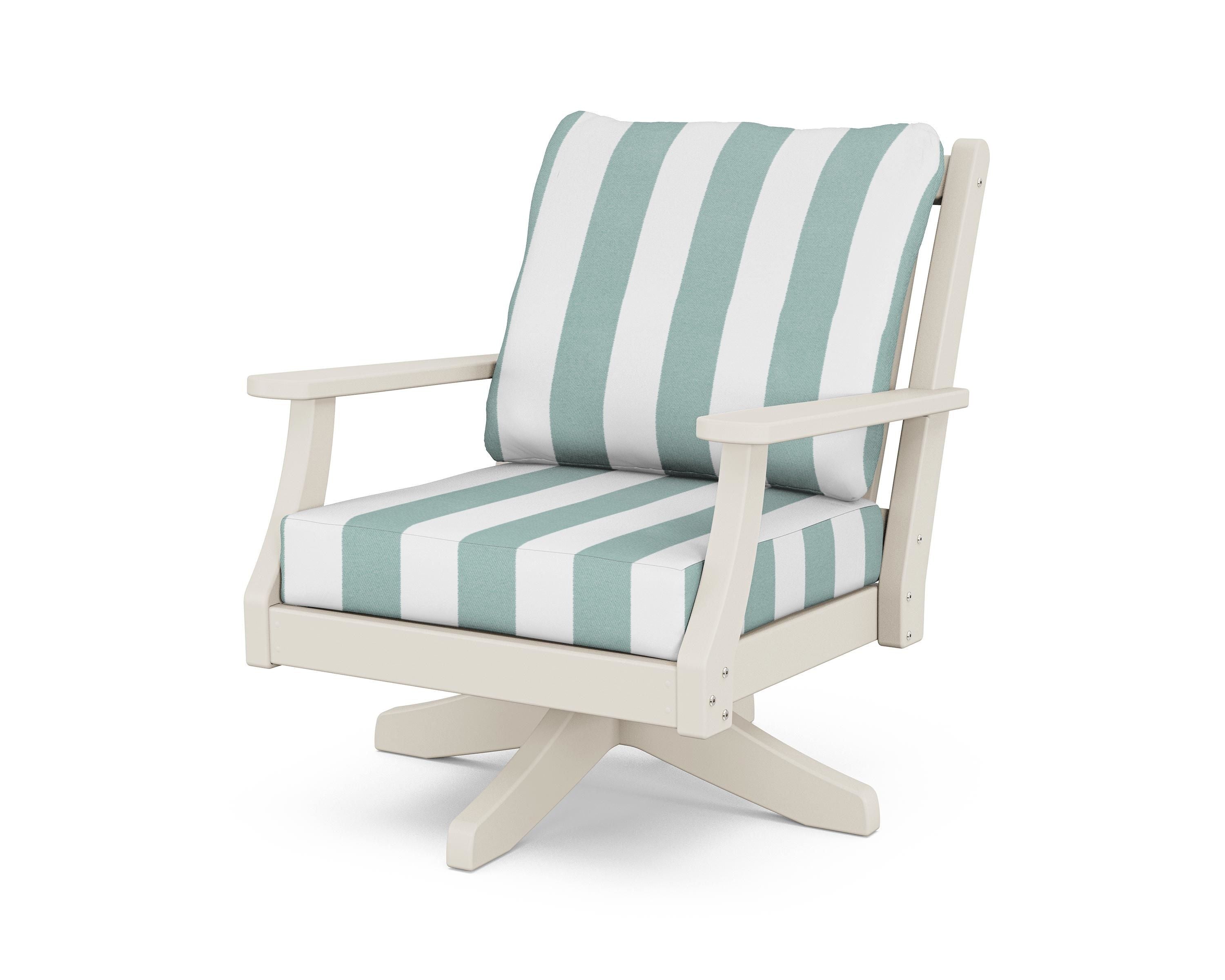 Country Living Wovendale Deep Seating Swivel Chair in Sand / Cabana Stripe Glacier Spa