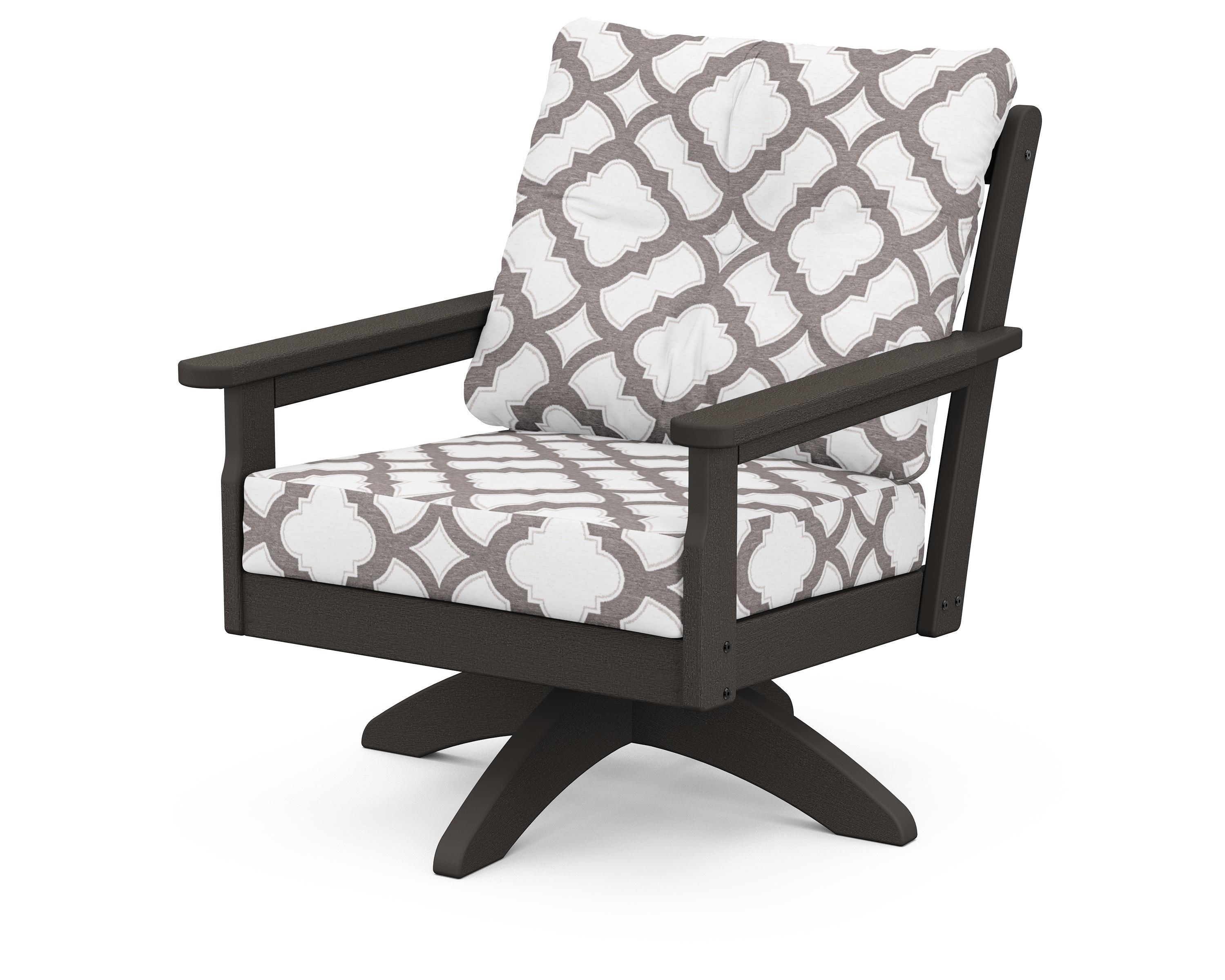 POLYWOOD® Vineyard Deep Seating Swivel Chair in Vintage Coffee / Trellis Grey Mist