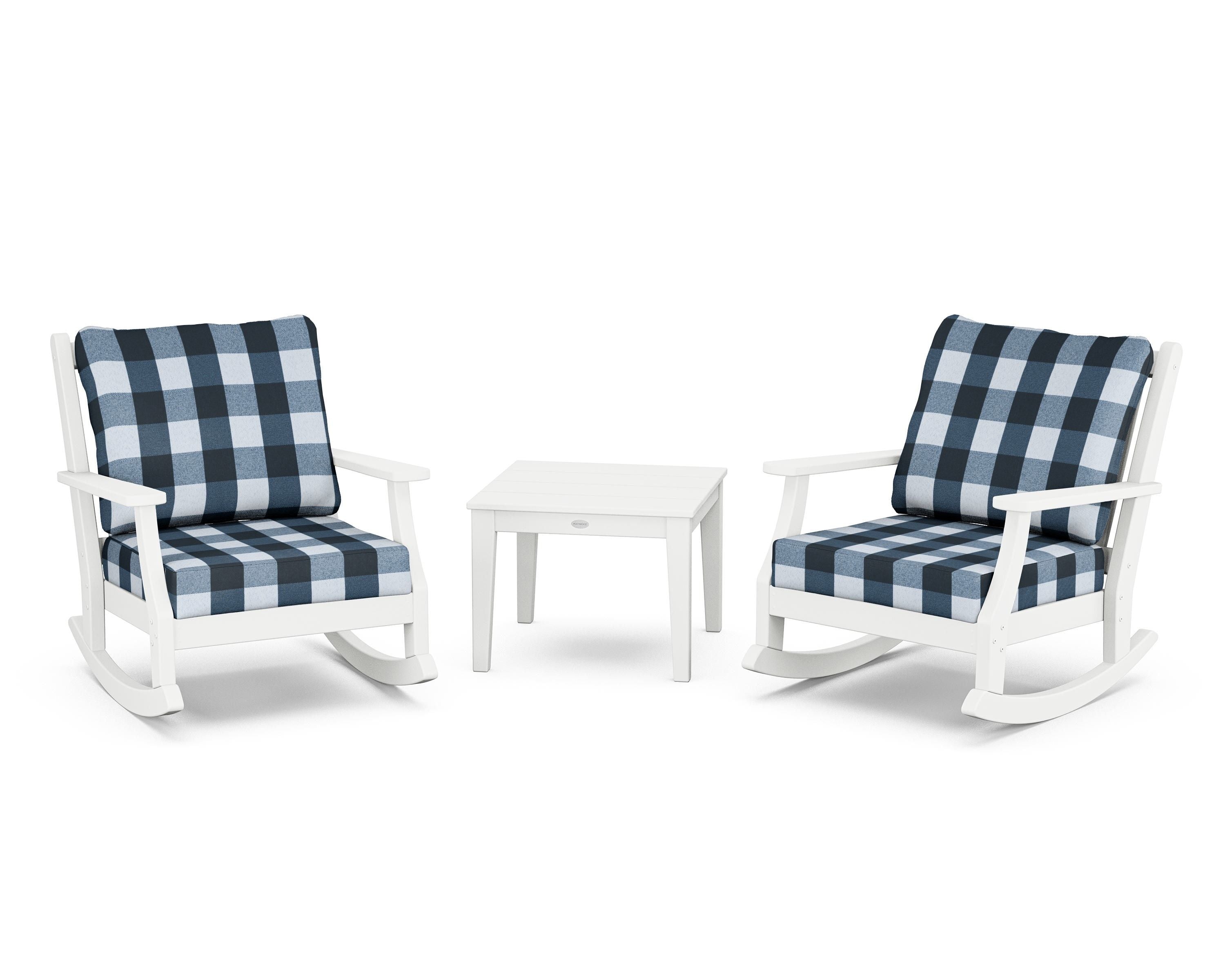 Country Living Wovendale 3-Piece Deep Seating Rocker Set in White / Buffalo Plaid Marine Indigo
