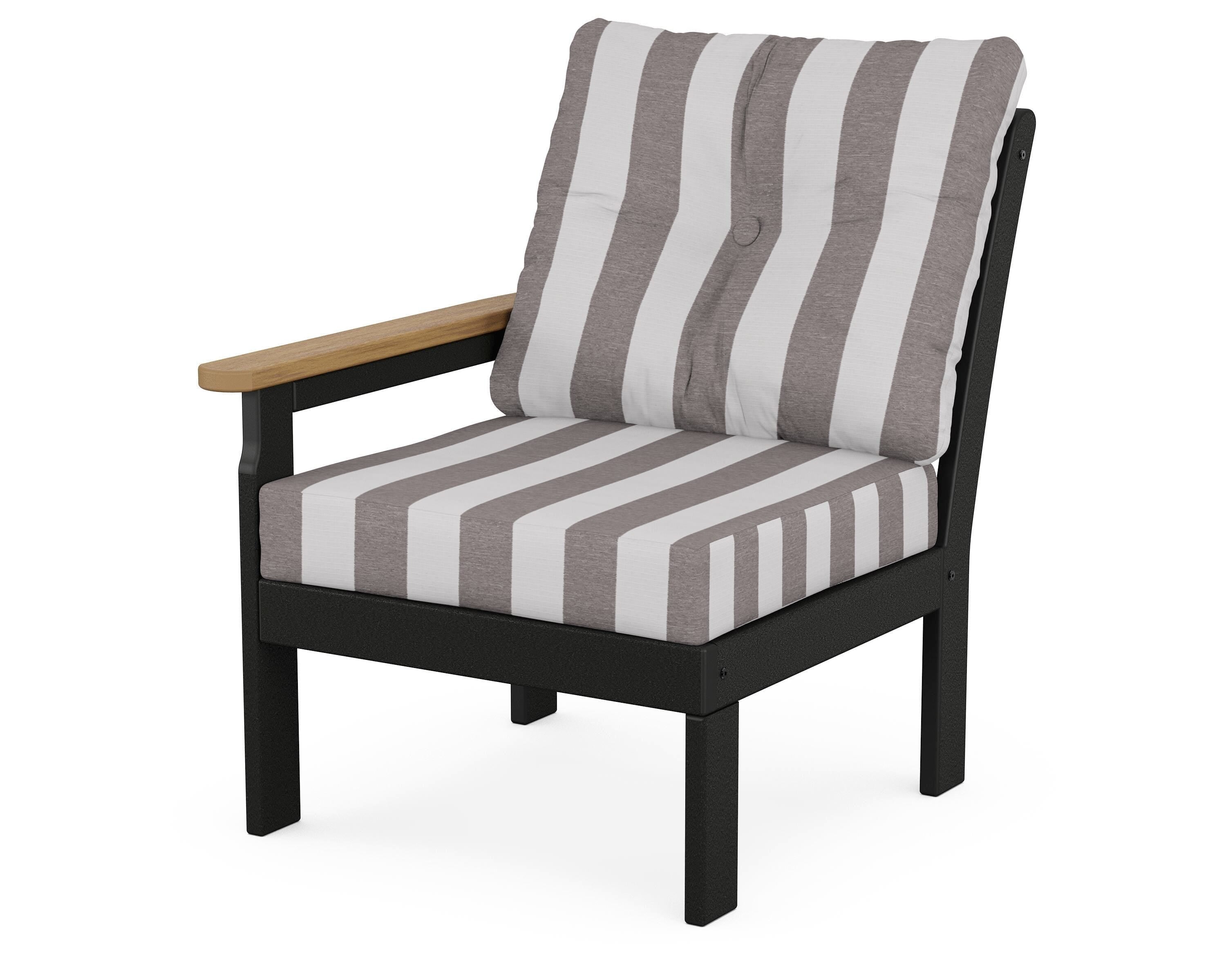 POLYWOOD® Vineyard Modular Left Arm Chair in Black / Natural / Cabana Stripe Grey Mist
