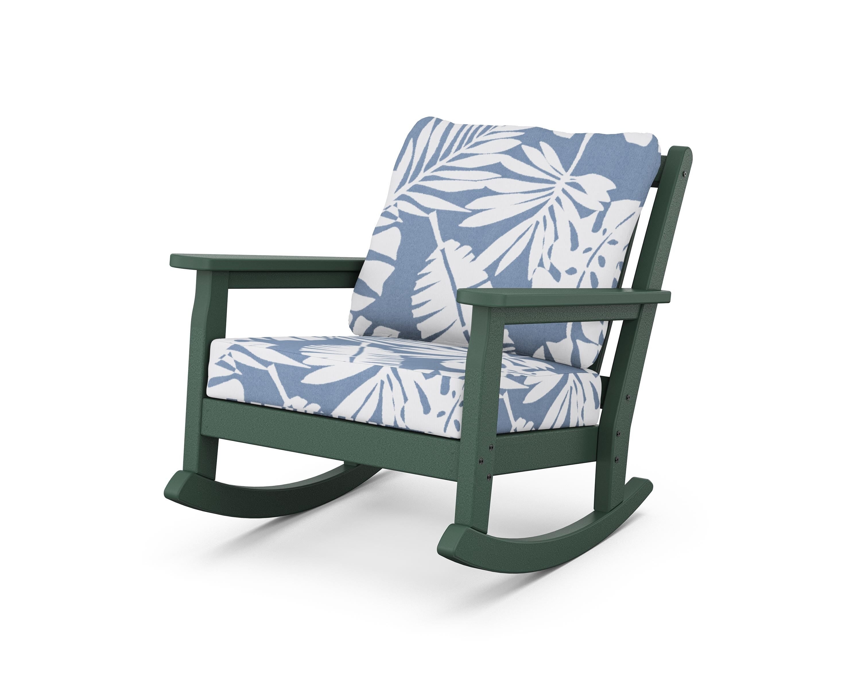 POLYWOOD® Chippendale Deep Seating Rocking Chair in Green / Leaf Sky Blue