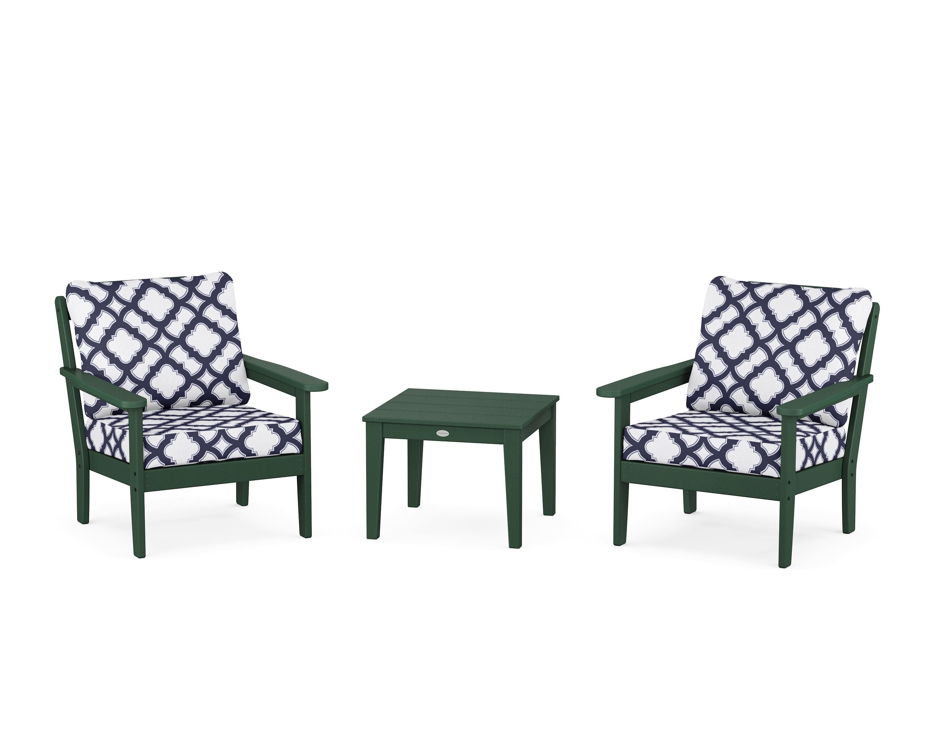 Country Living Cottage 3-Piece Deep Seating Set in Green / Trellis Navy