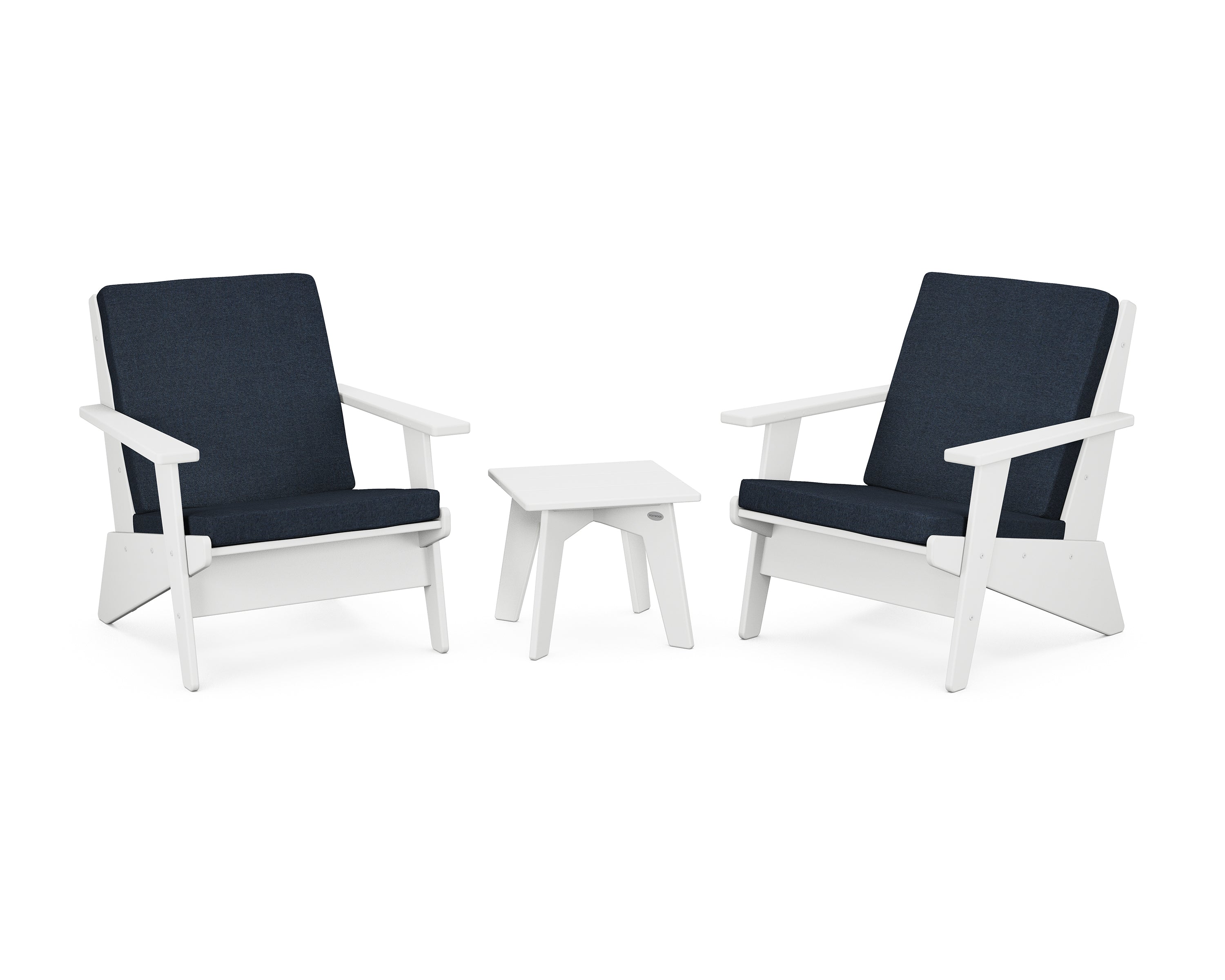 POLYWOOD® Riviera Modern Lounge 3-Piece Set in White / Marine Indigo