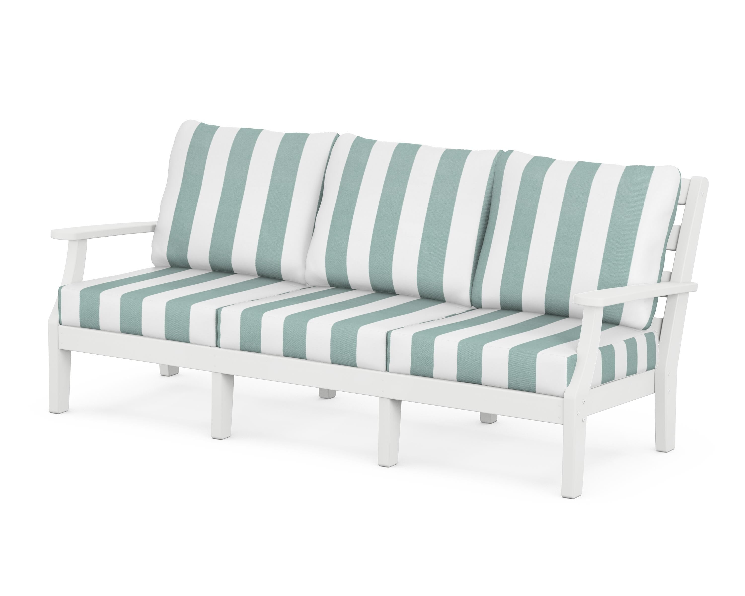 POLYWOOD® Chesapeake Deep Seating Sofa in White / Cabana Stripe Glacier Spa