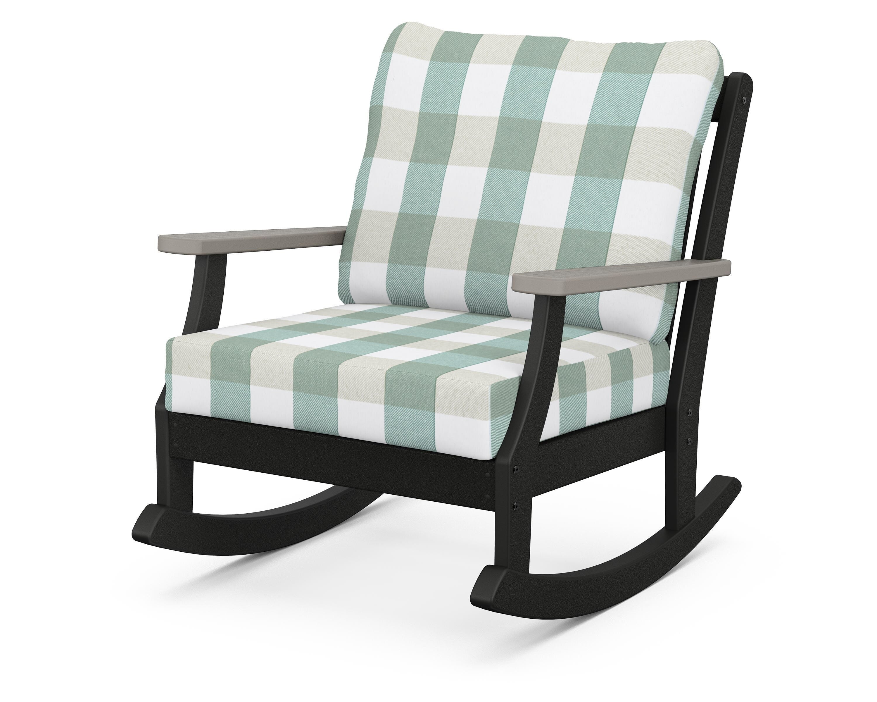 POLYWOOD® Braxton Deep Seating Rocking Chair in Black / Driftwood / Buffalo Plaid Glacier Spa