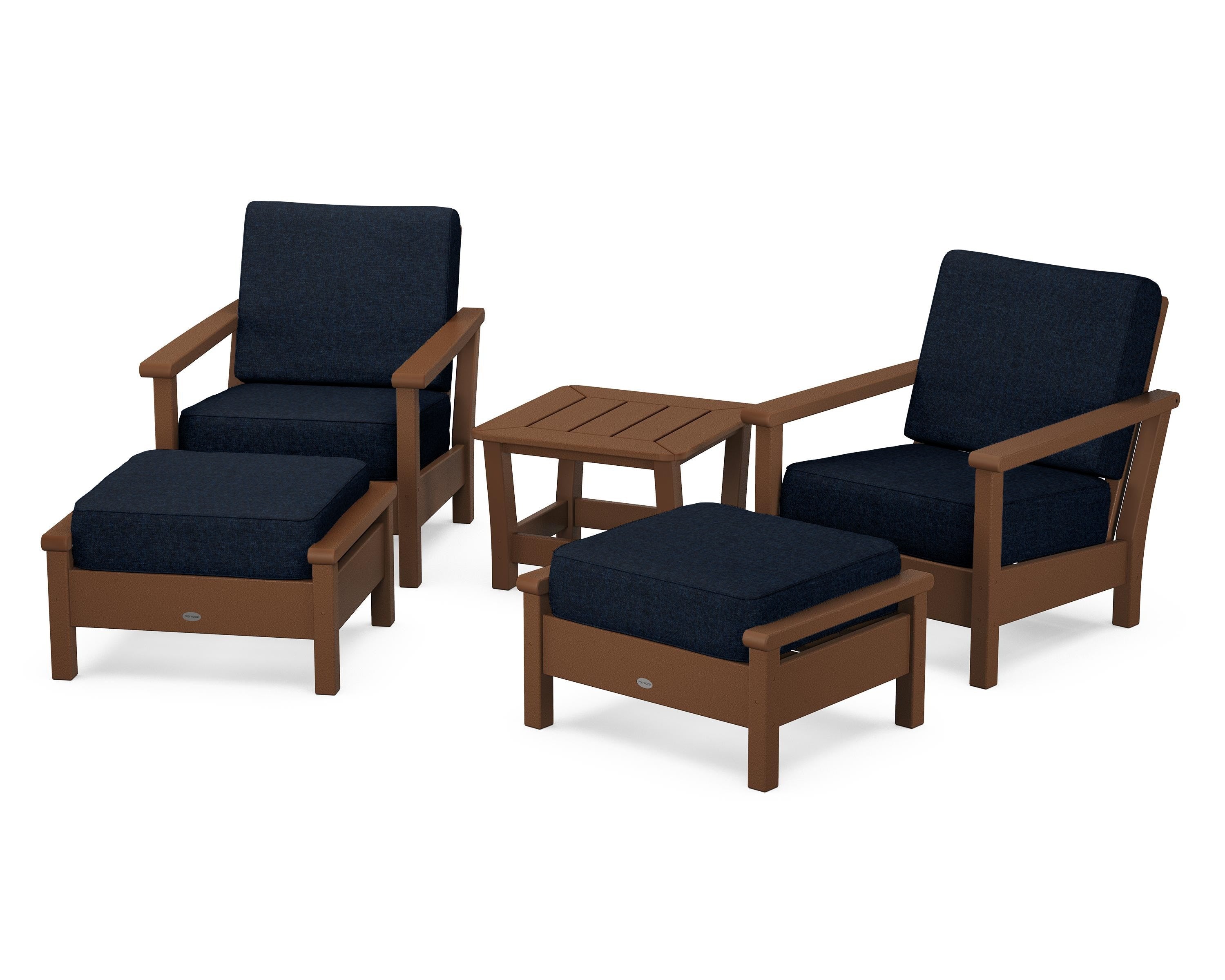 POLYWOOD® Harbour 5-Piece Deep Seating Chair Set in Teak / Marine Indigo