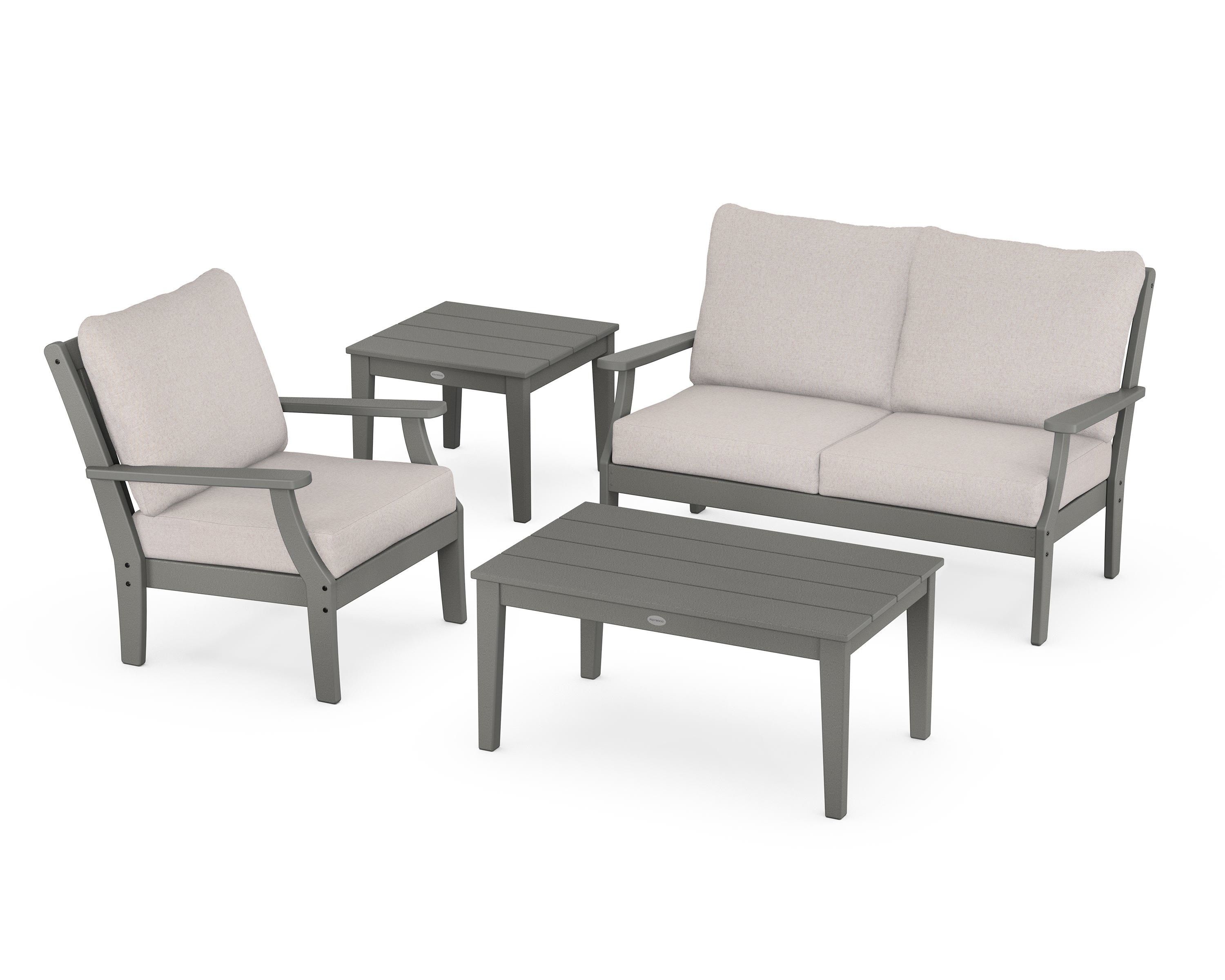 POLYWOOD® Braxton 4-Piece Deep Seating Set in Slate Grey / Dune Burlap