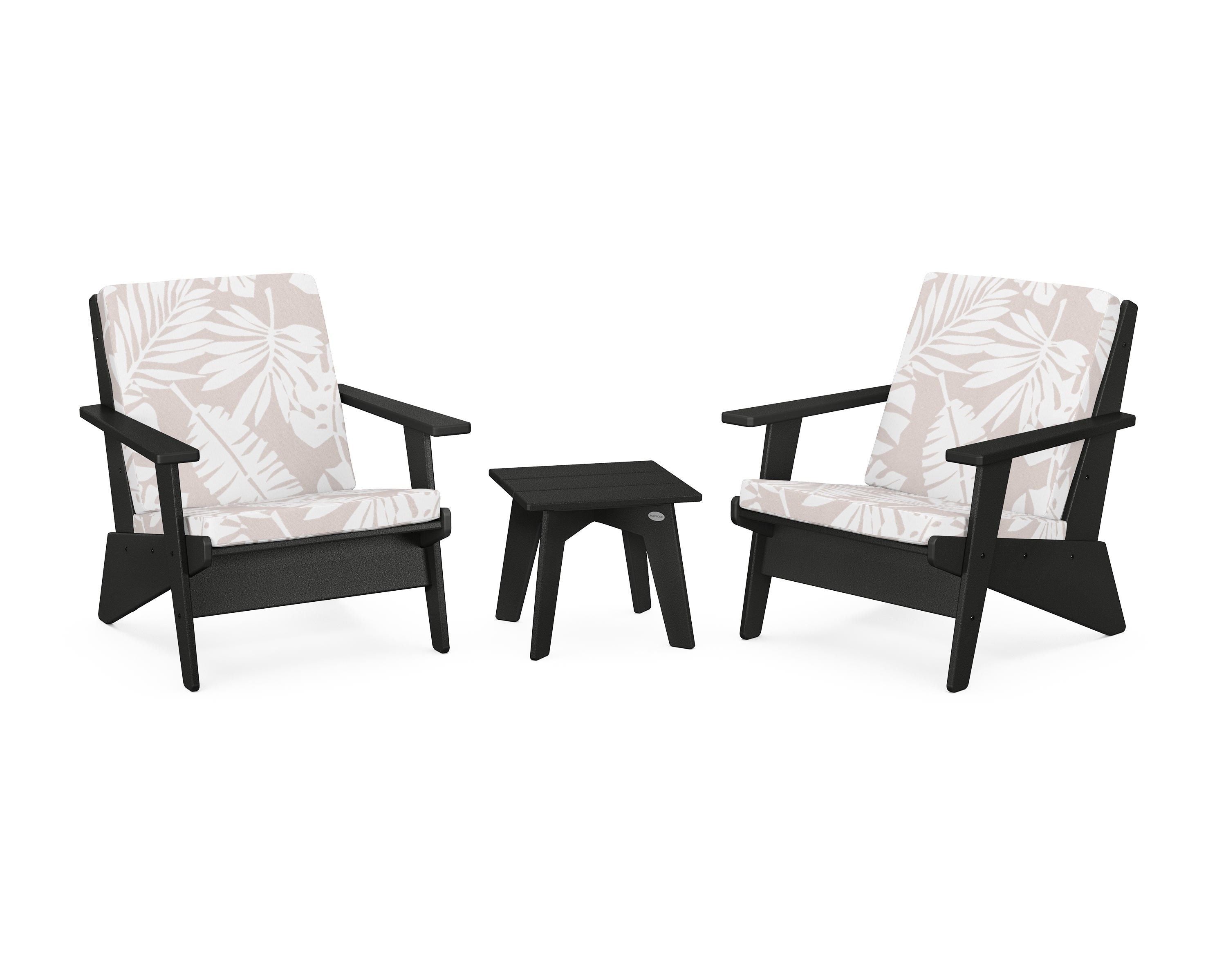 POLYWOOD® Riviera Modern Lounge 3-Piece Set in Black / Leaf Dune Burlap