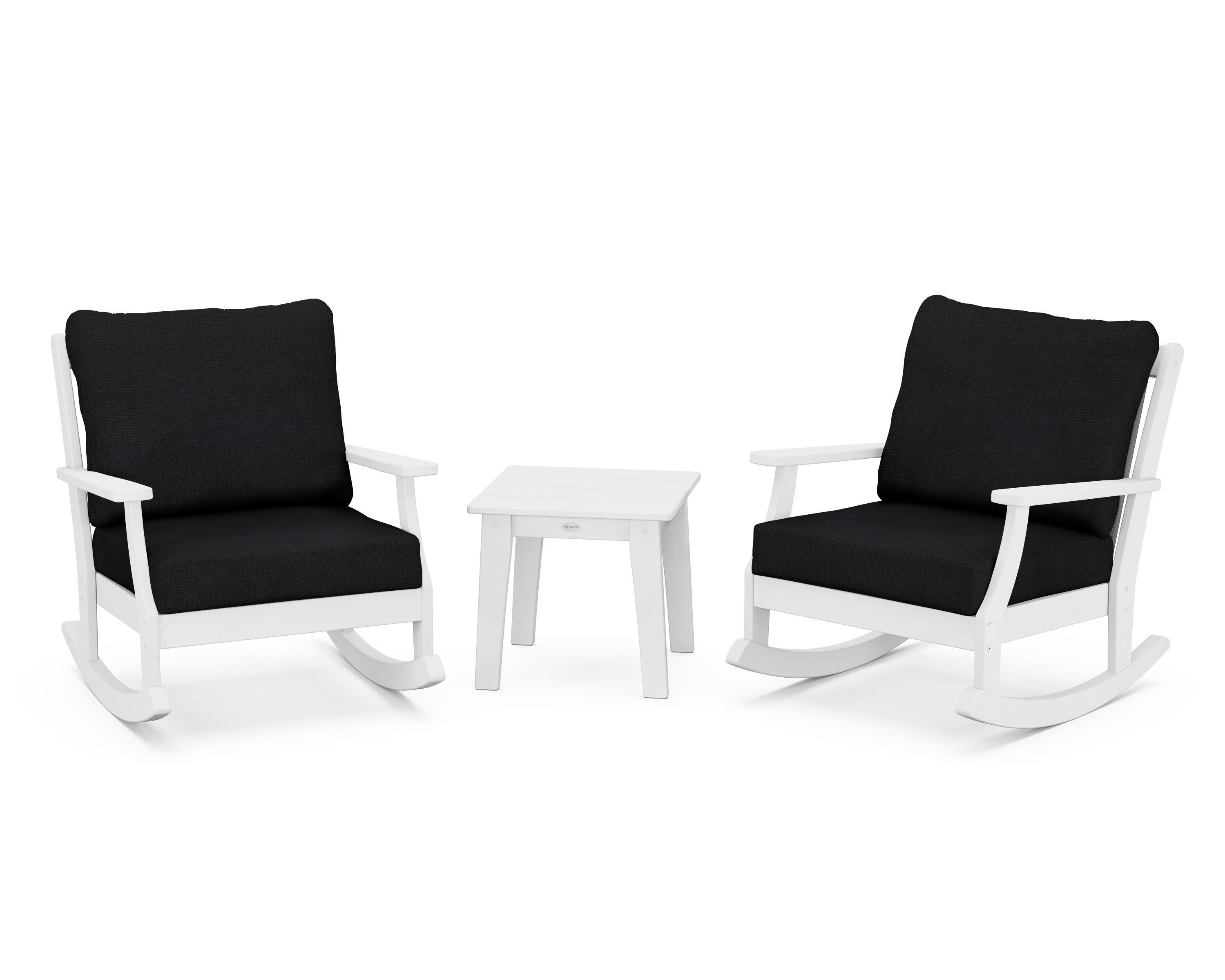 POLYWOOD® Braxton 3-Piece Deep Seating Rocker Set in White / Midnight Linen
