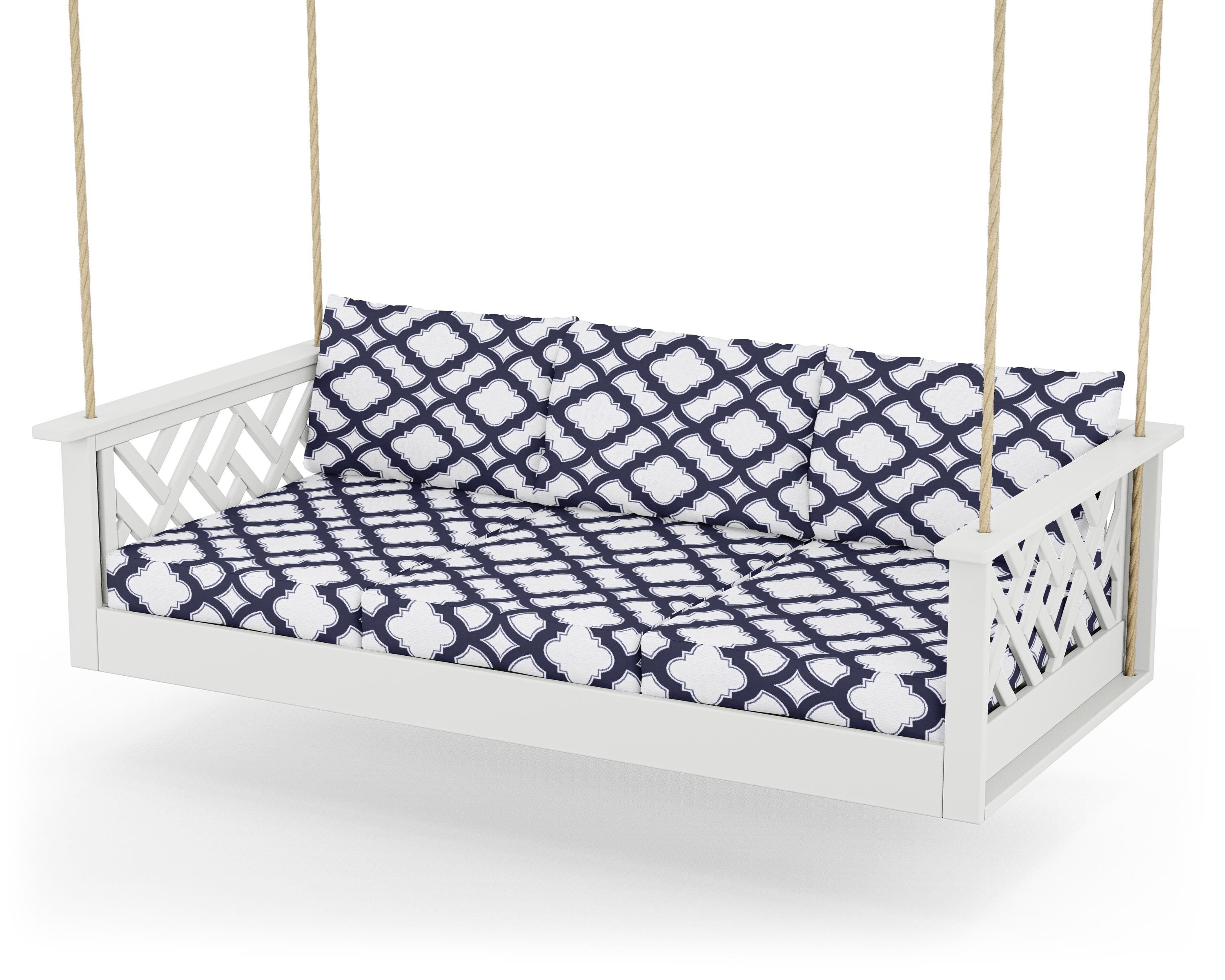 POLYWOOD® Chippendale Daybed Swing in White / Trellis Navy