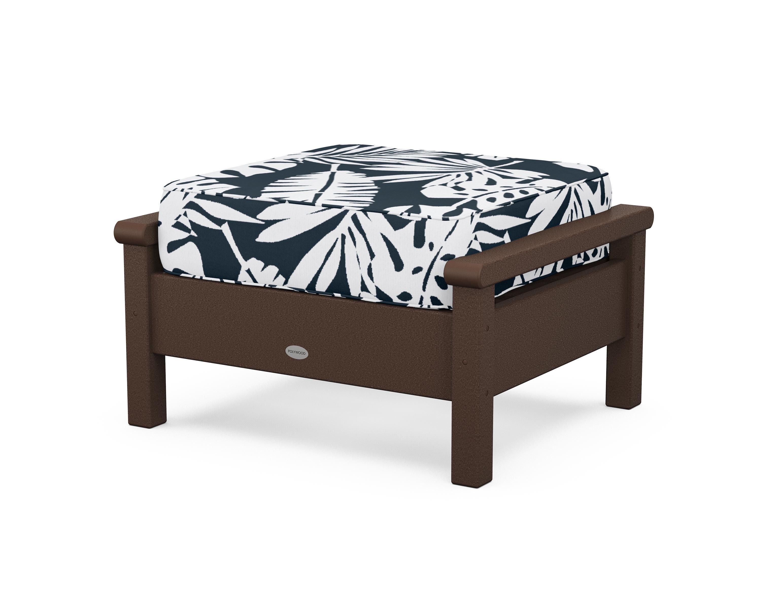 POLYWOOD® Harbour Deep Seating Ottoman in Mahogany / Leaf Marine Indigo