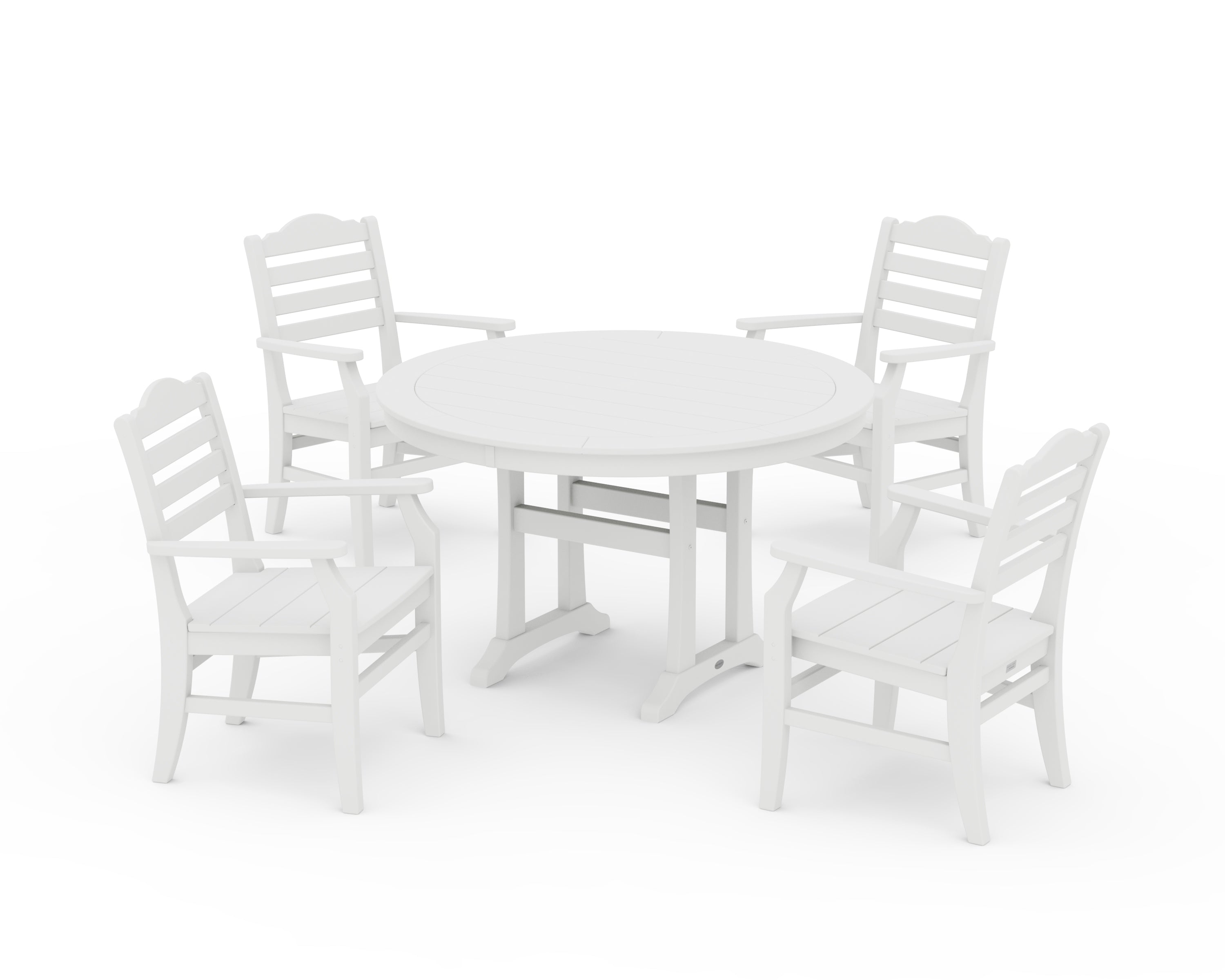 POLYWOOD® Savannah 5-Piece Round Dining Set with Trestle Legs in White