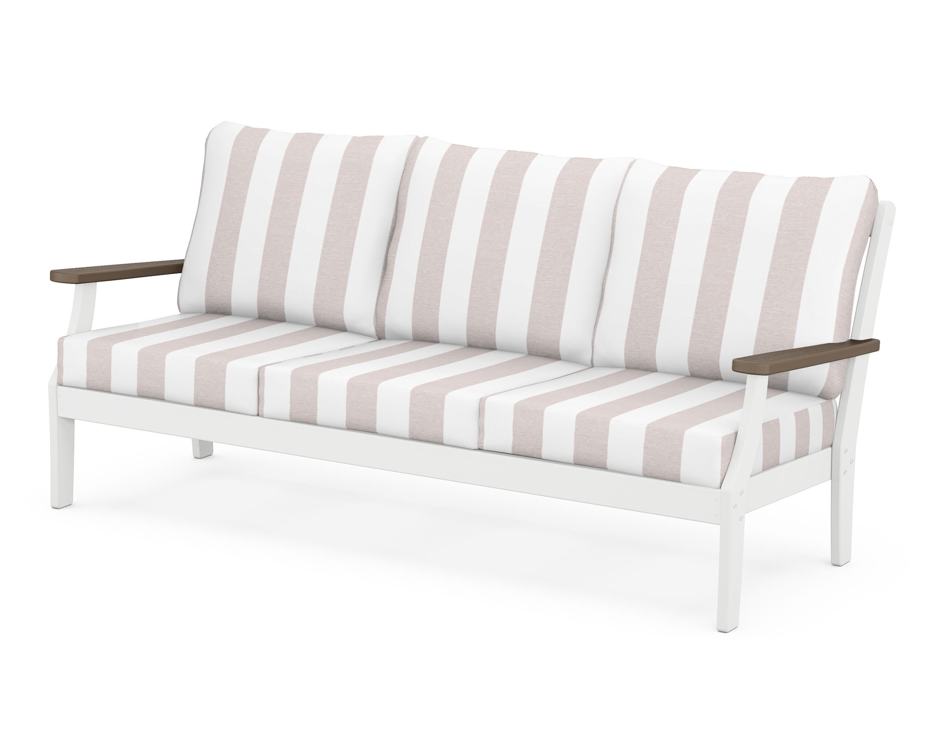 POLYWOOD® Braxton Deep Seating Sofa in White / Kona / Cabana Stripe Dune Burlap