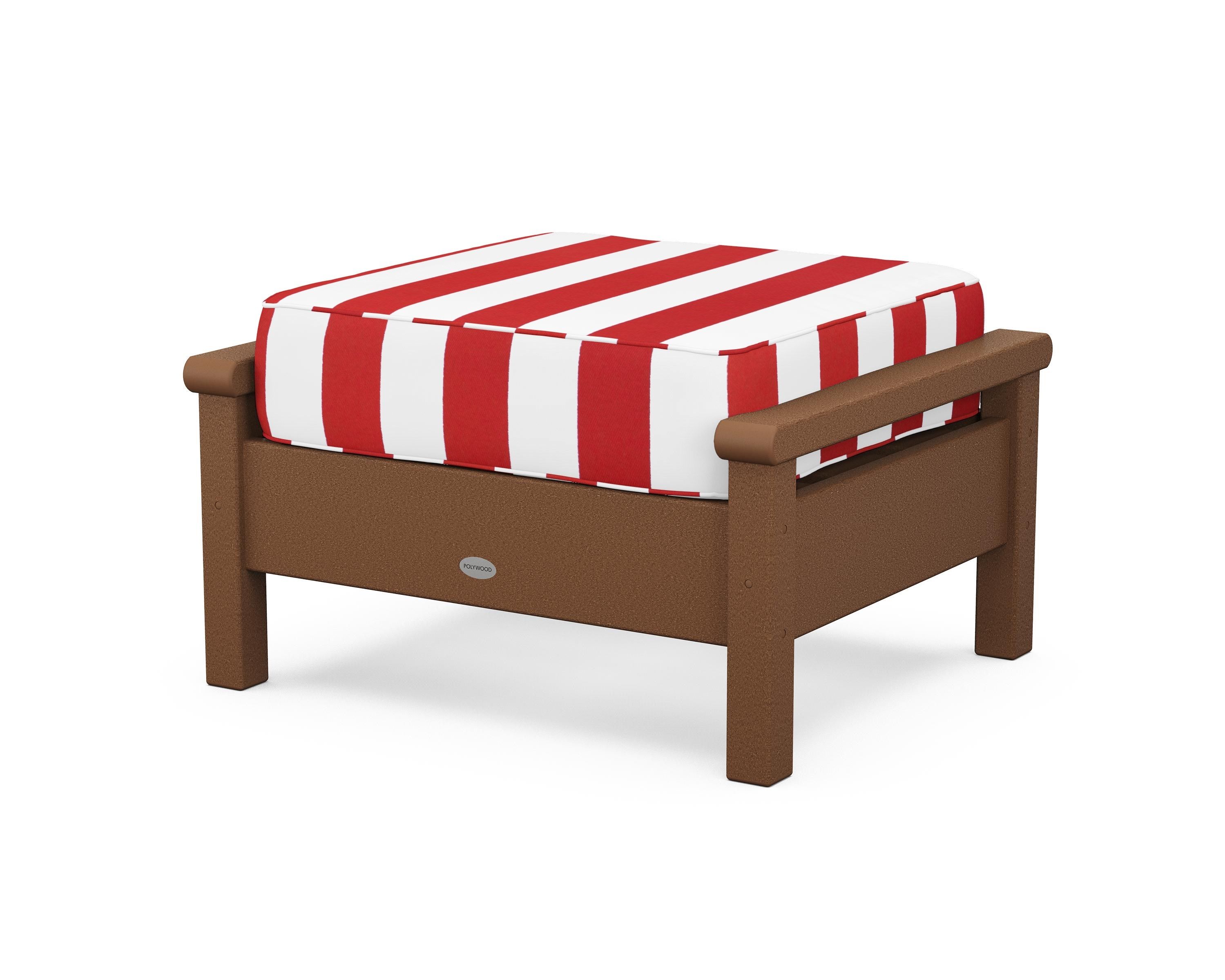 POLYWOOD® Harbour Deep Seating Ottoman in Teak / Cabana Stripe Crimson