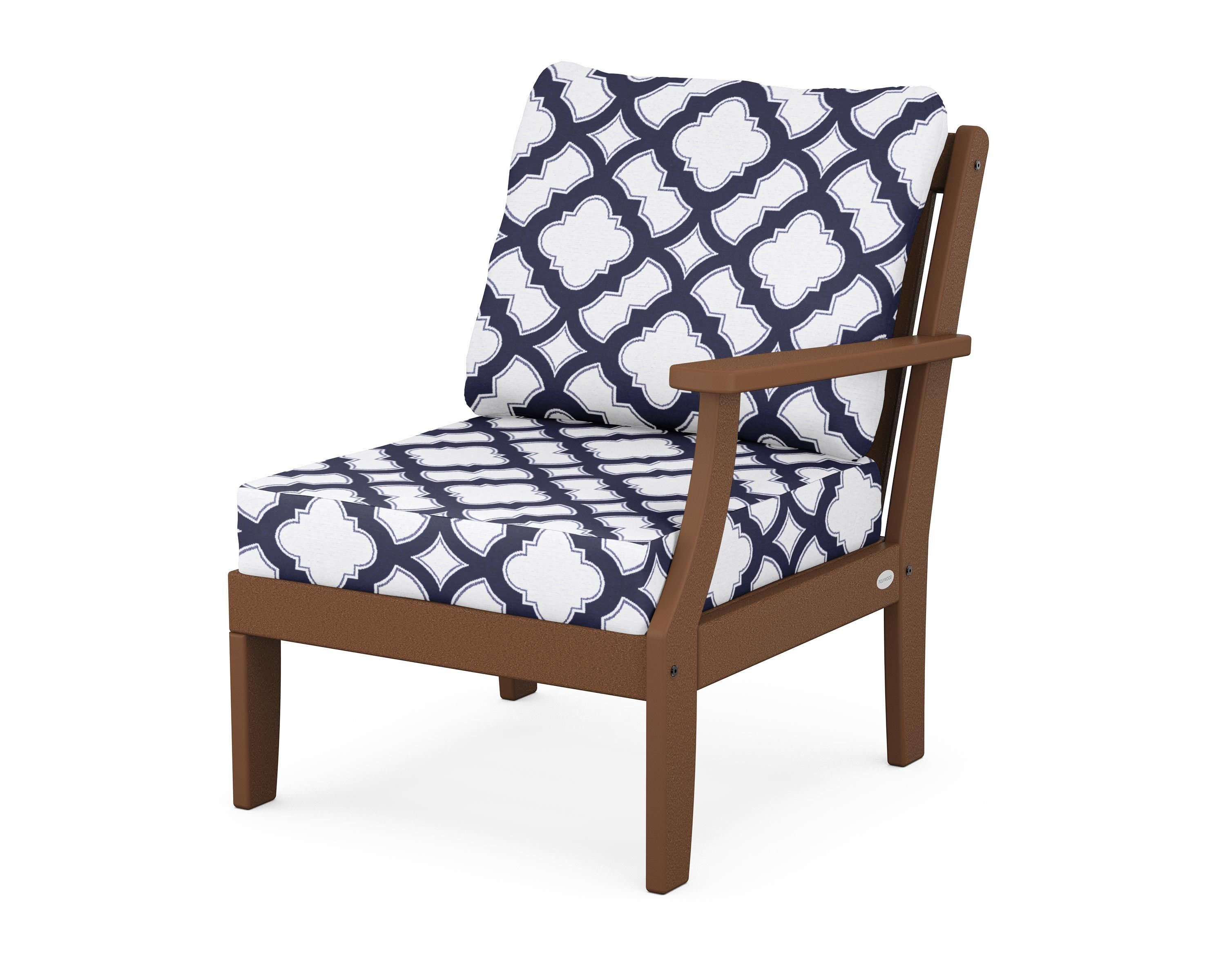 POLYWOOD® Braxton Modular Right Arm Chair in Teak / Trellis Navy
