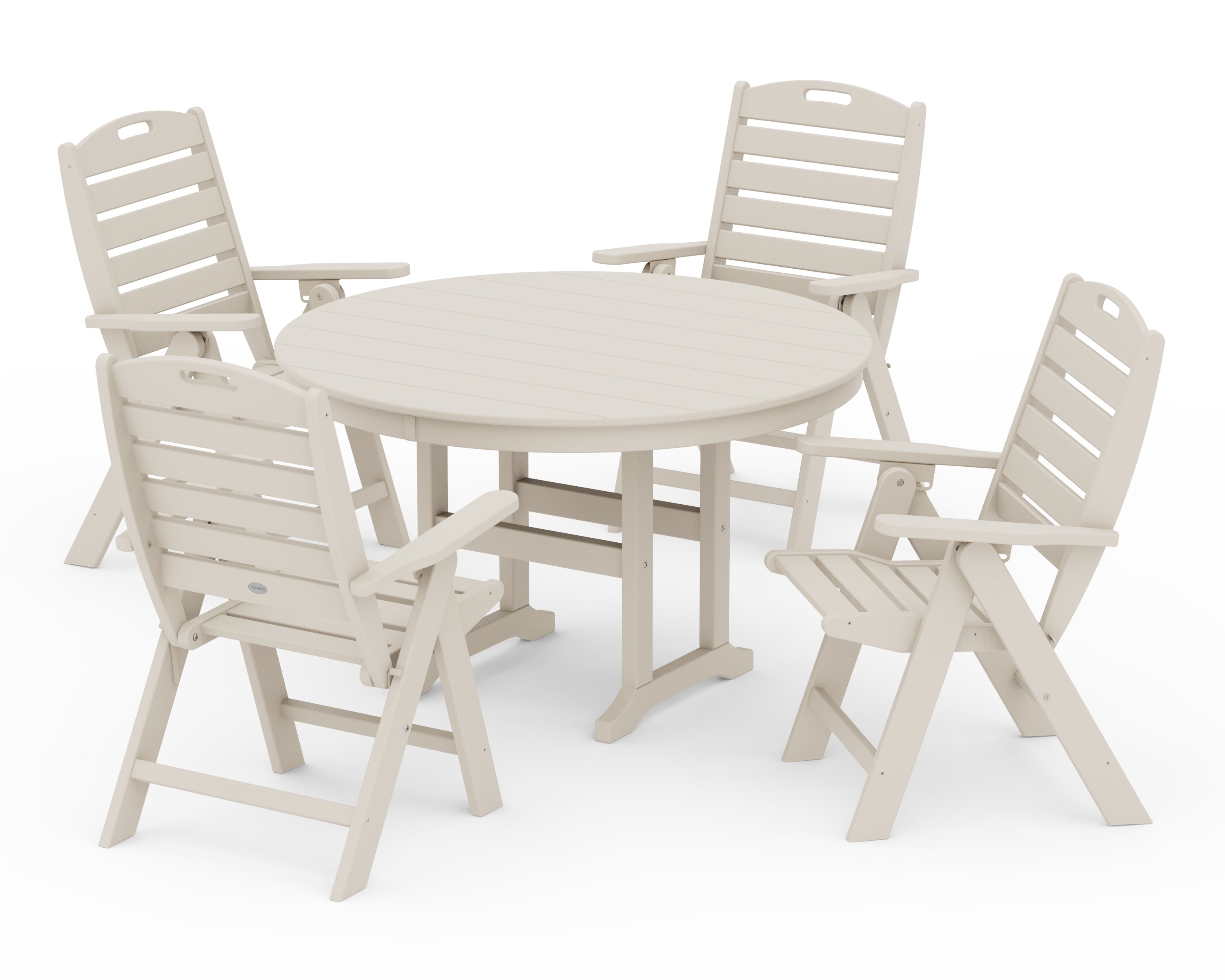 POLYWOOD® Nautical Folding Chair 5-Piece Round Farmhouse Dining Set in Sand