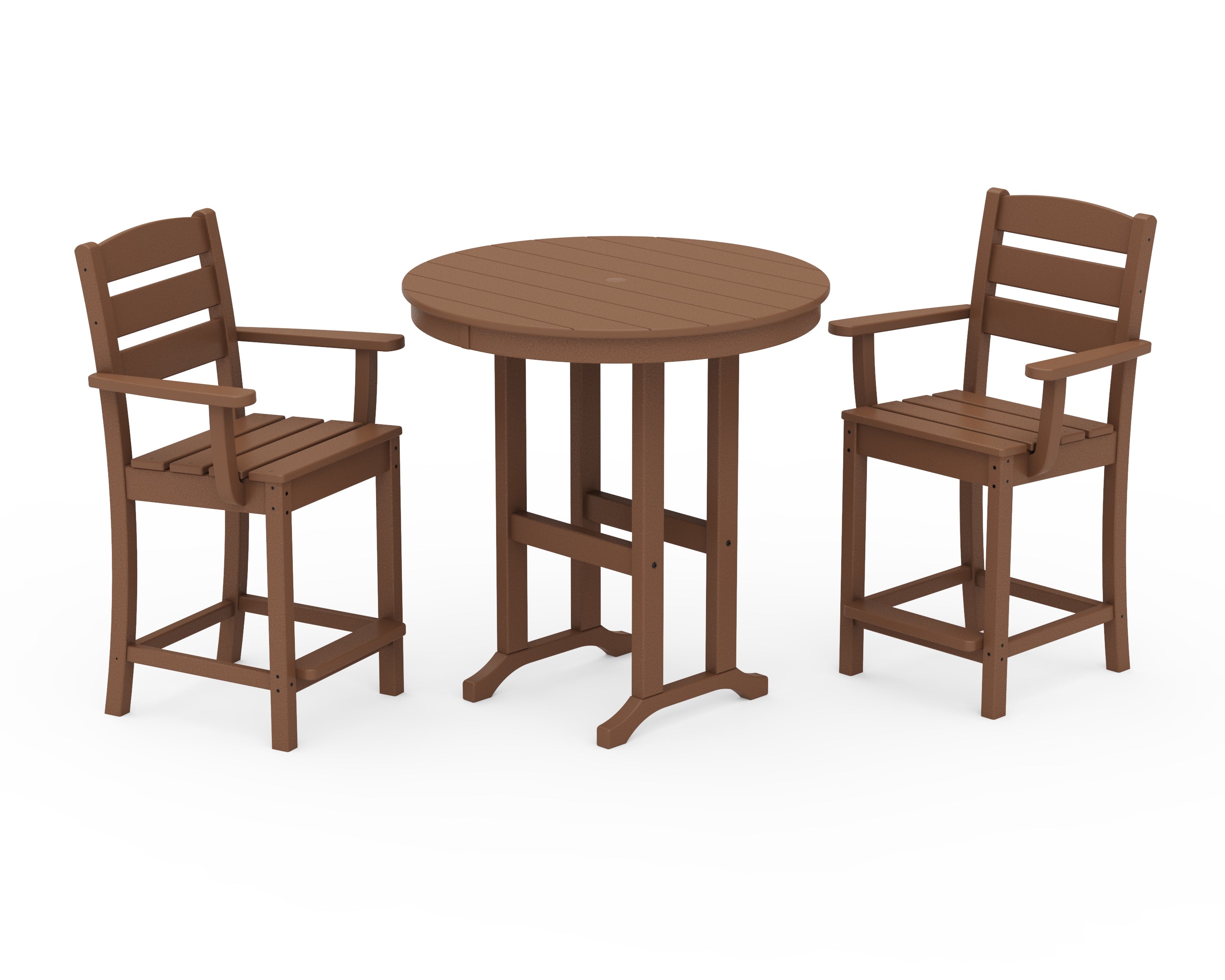 POLYWOOD® Lakeside 3-Piece Round Farmhouse Arm Chair Counter Set in Teak