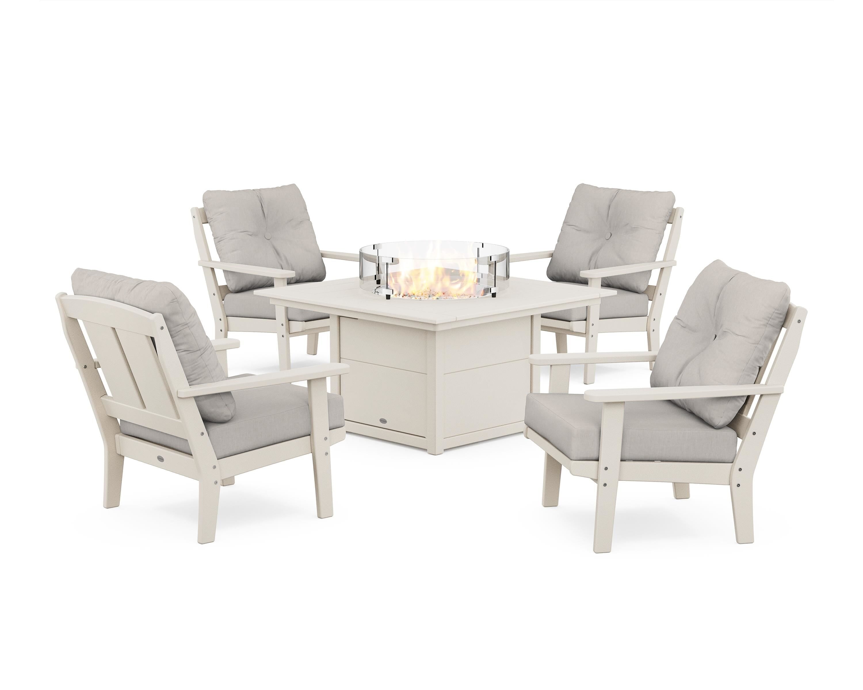 POLYWOOD® Mission 5-Piece Deep Seating Set with Fire Pit Table in Sand / Cast Ash