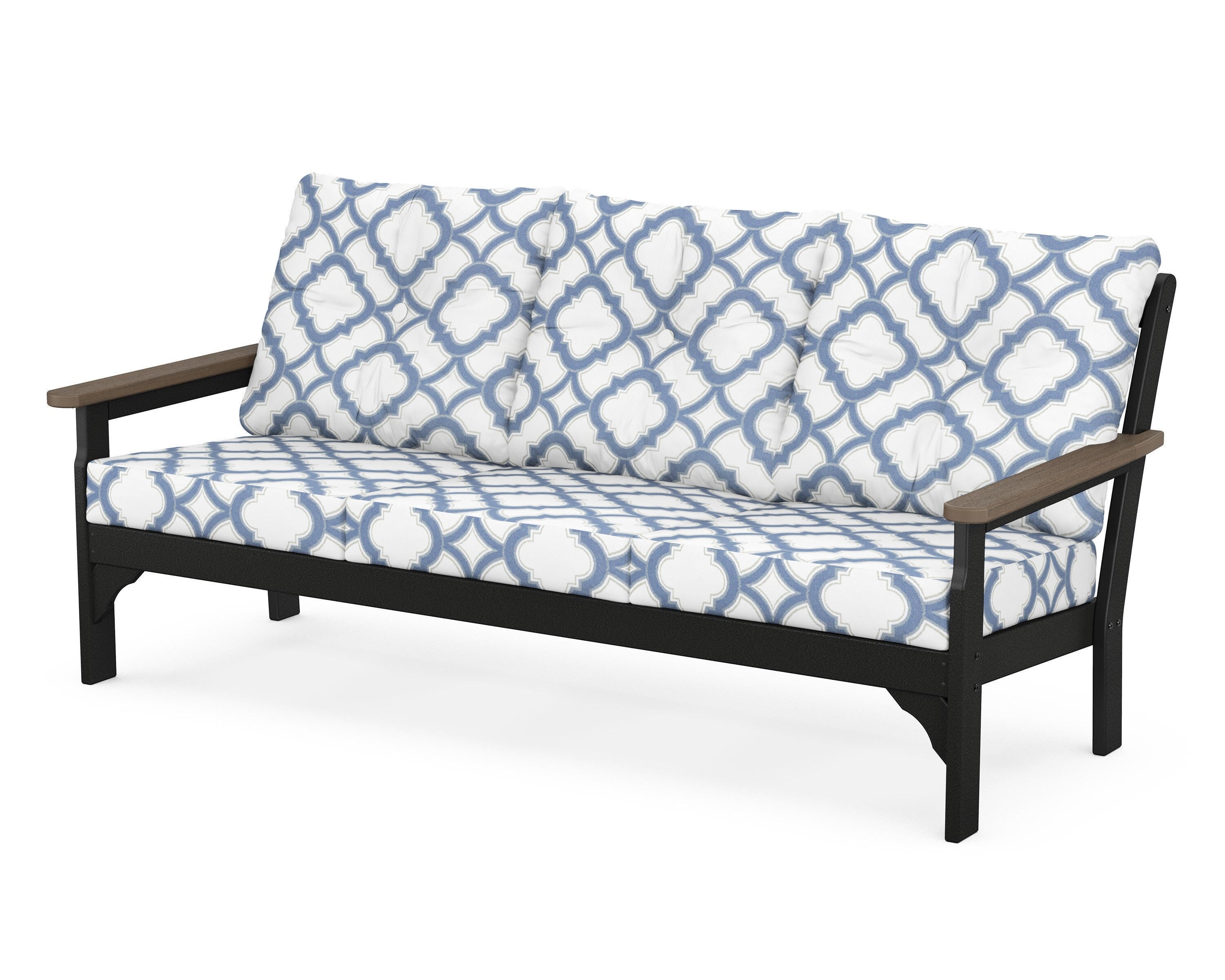 POLYWOOD® Vineyard Deep Seating Sofa in Black / Kona / Trellis Sky Blue
