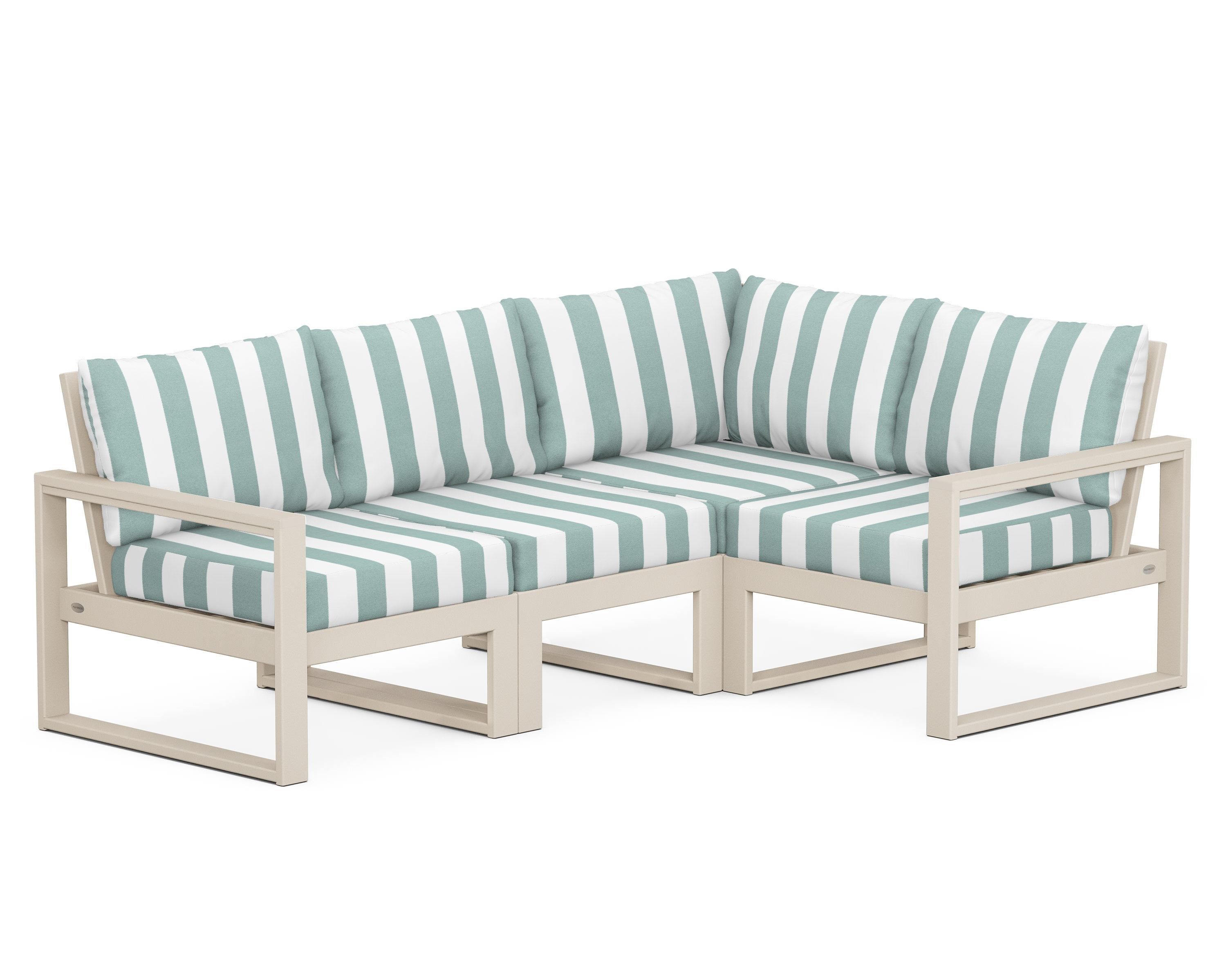 POLYWOOD® EDGE 4-Piece Modular Deep Seating Set in Sand / Cabana Stripe Glacier Spa