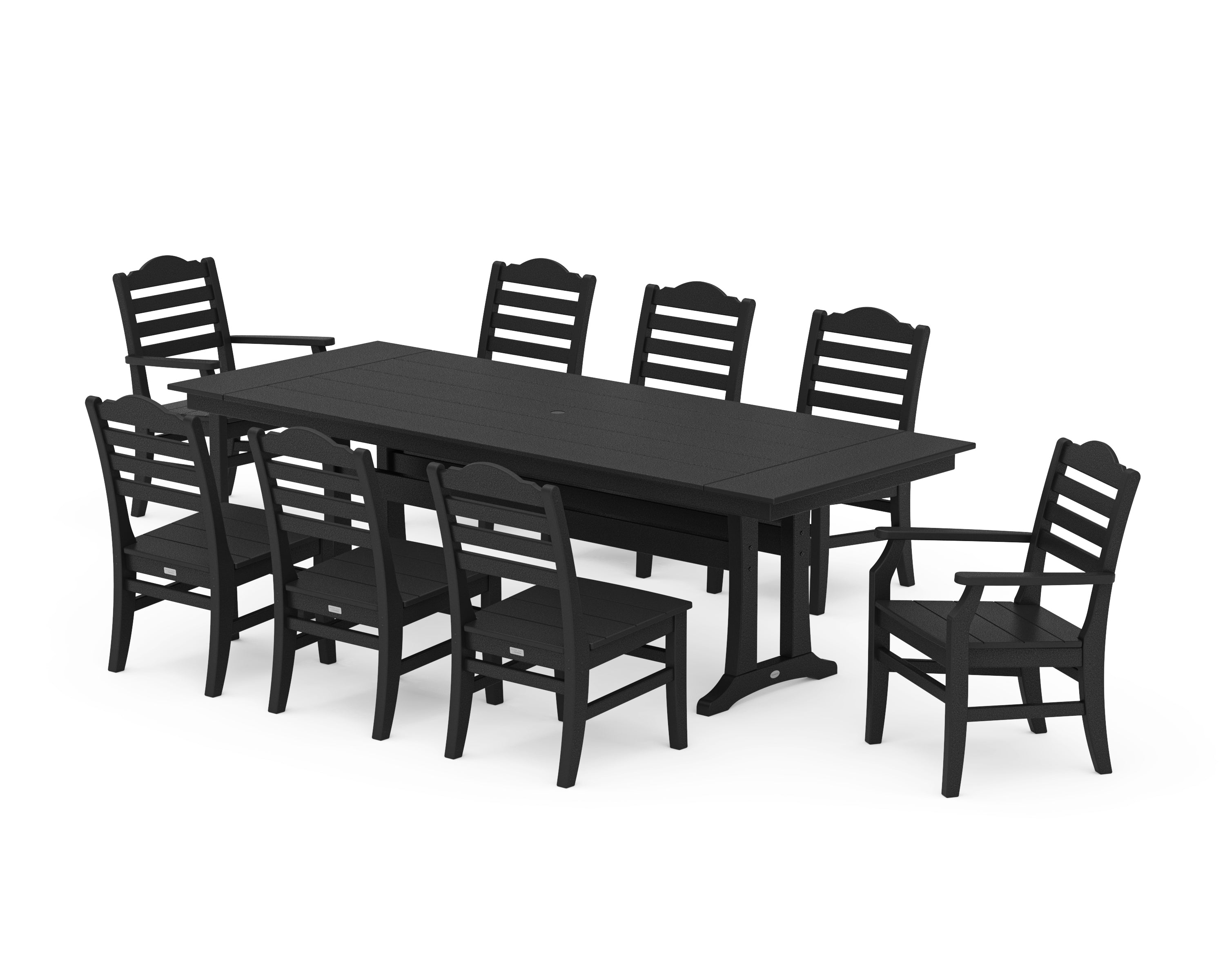 POLYWOOD® Savannah 9-Piece Farmhouse Dining Set with Trestle Legs in Black