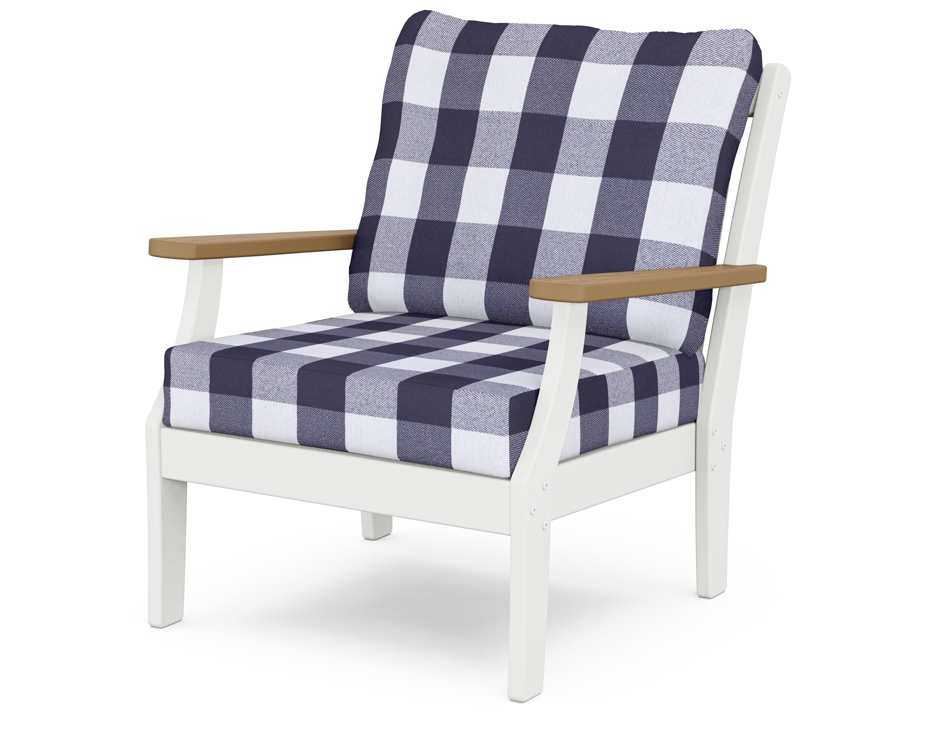 POLYWOOD® Braxton Deep Seating Chair in White / Natural / Buffalo Plaid Navy