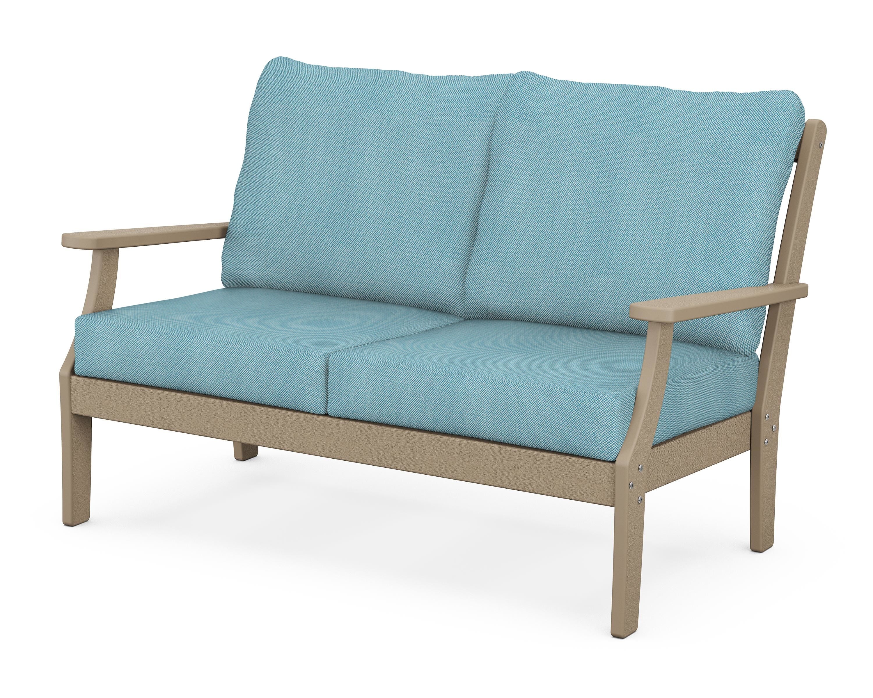 POLYWOOD® Braxton Deep Seating Loveseat in Vintage Sahara / Lattice Sky Blue