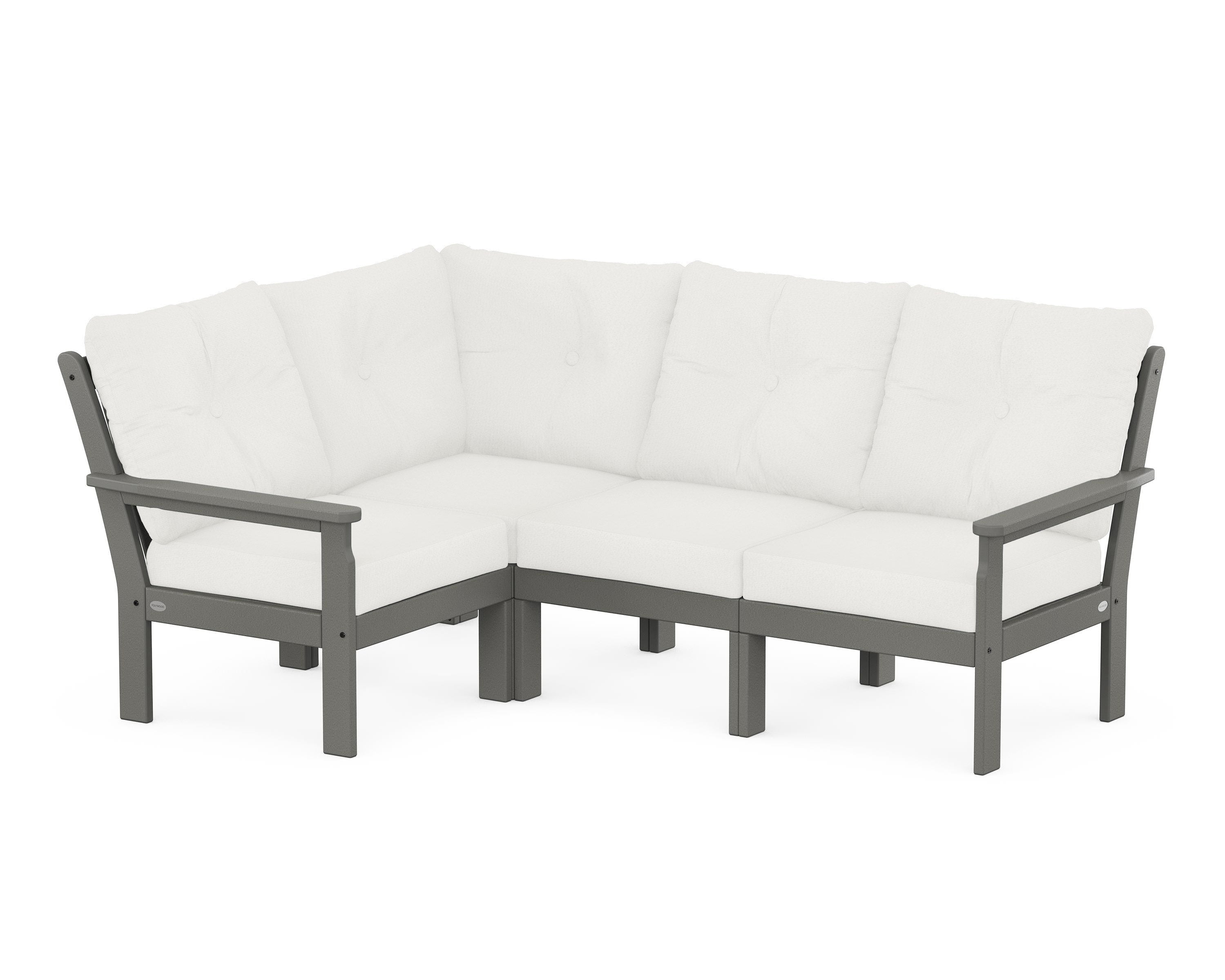 POLYWOOD® Vineyard 4-Piece Sectional in Slate Grey / Natural Linen