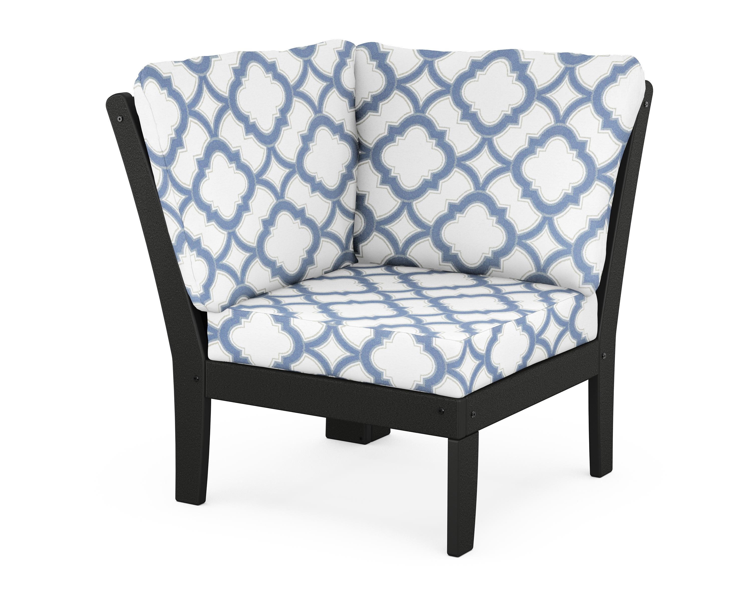 POLYWOOD® Braxton Modular Corner Chair in Black / Trellis Sky Blue