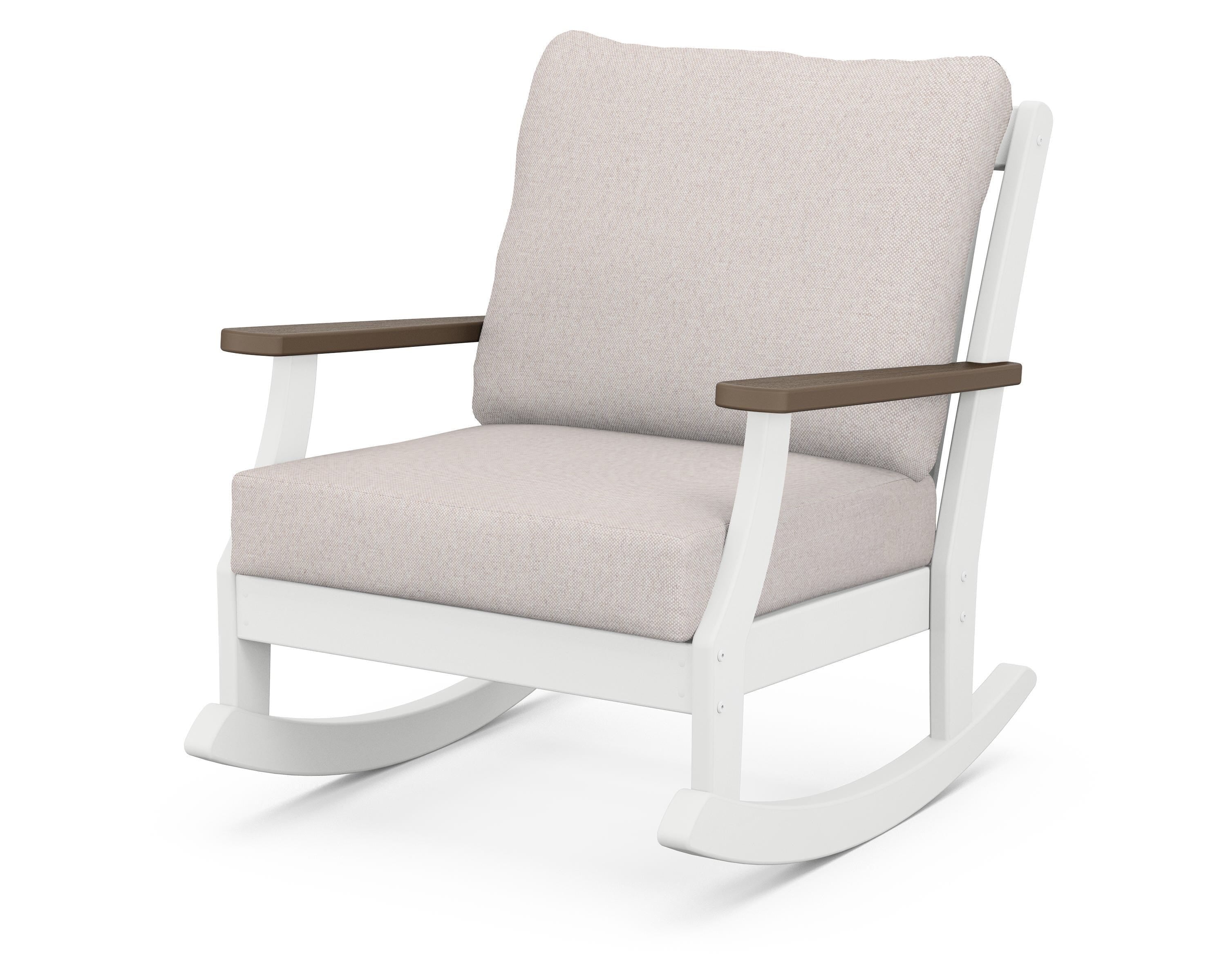 POLYWOOD® Braxton Deep Seating Rocking Chair in White / Kona / Dune Burlap