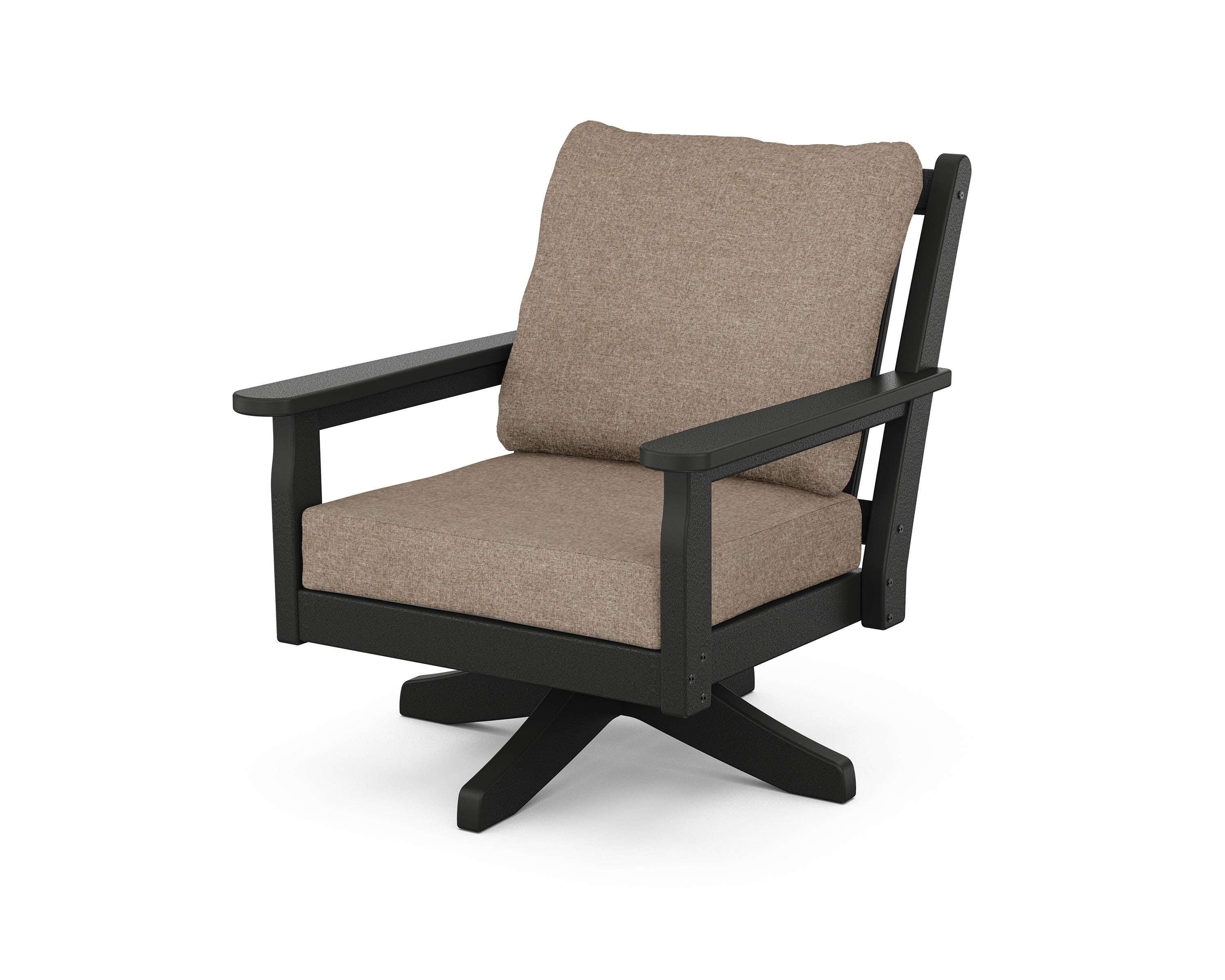 POLYWOOD® Chippendale Deep Seating Swivel Chair in Black / Spiced Burlap