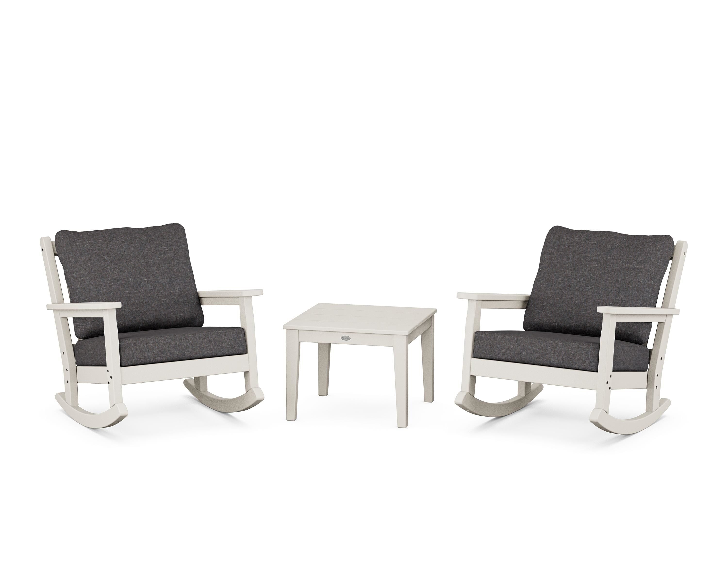POLYWOOD® Chippendale 3-Piece Deep Seating Rocker Set in Sand / Ash Charcoal