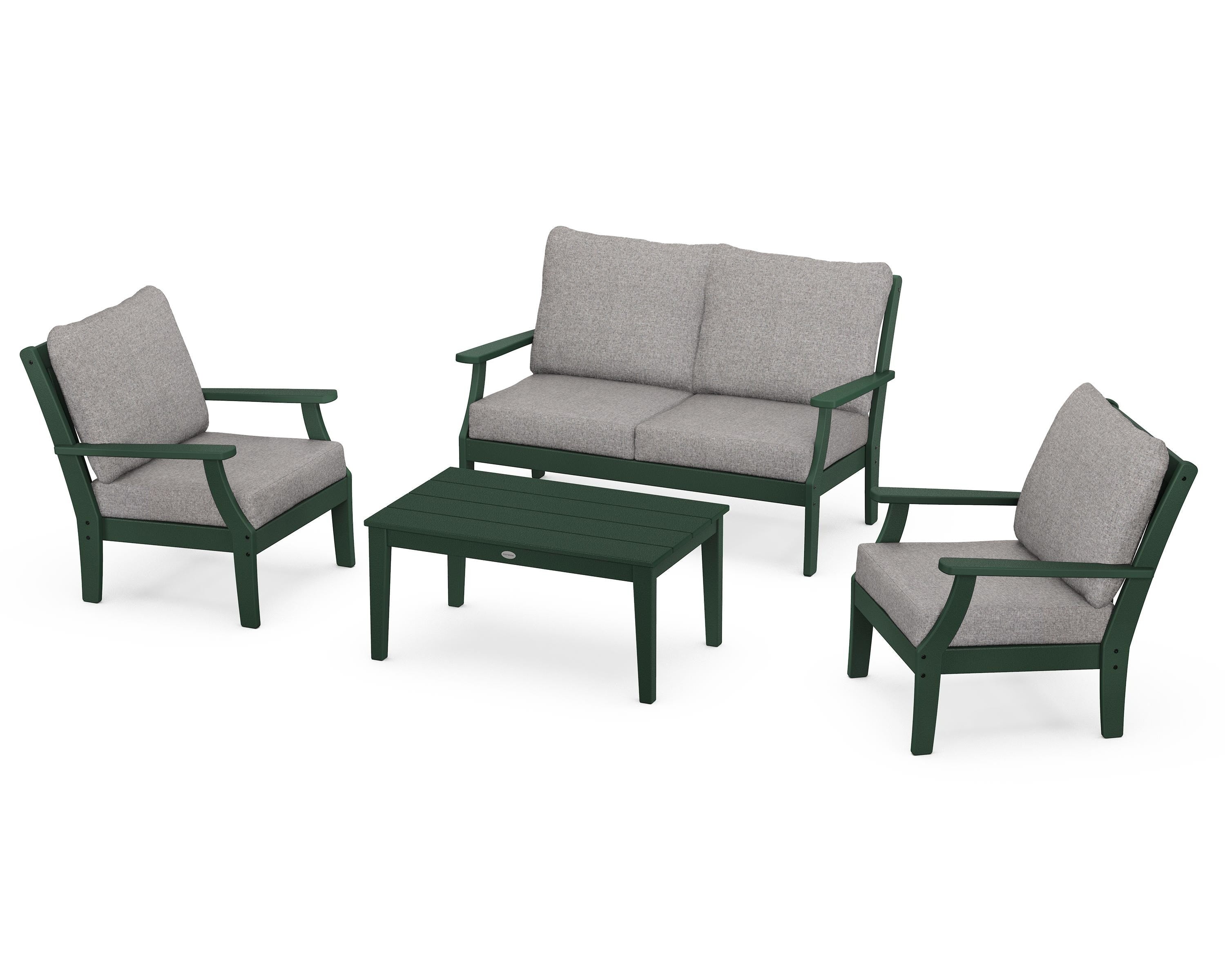 POLYWOOD® Braxton 4-Piece Deep Seating Chair Set in Green / Grey Mist