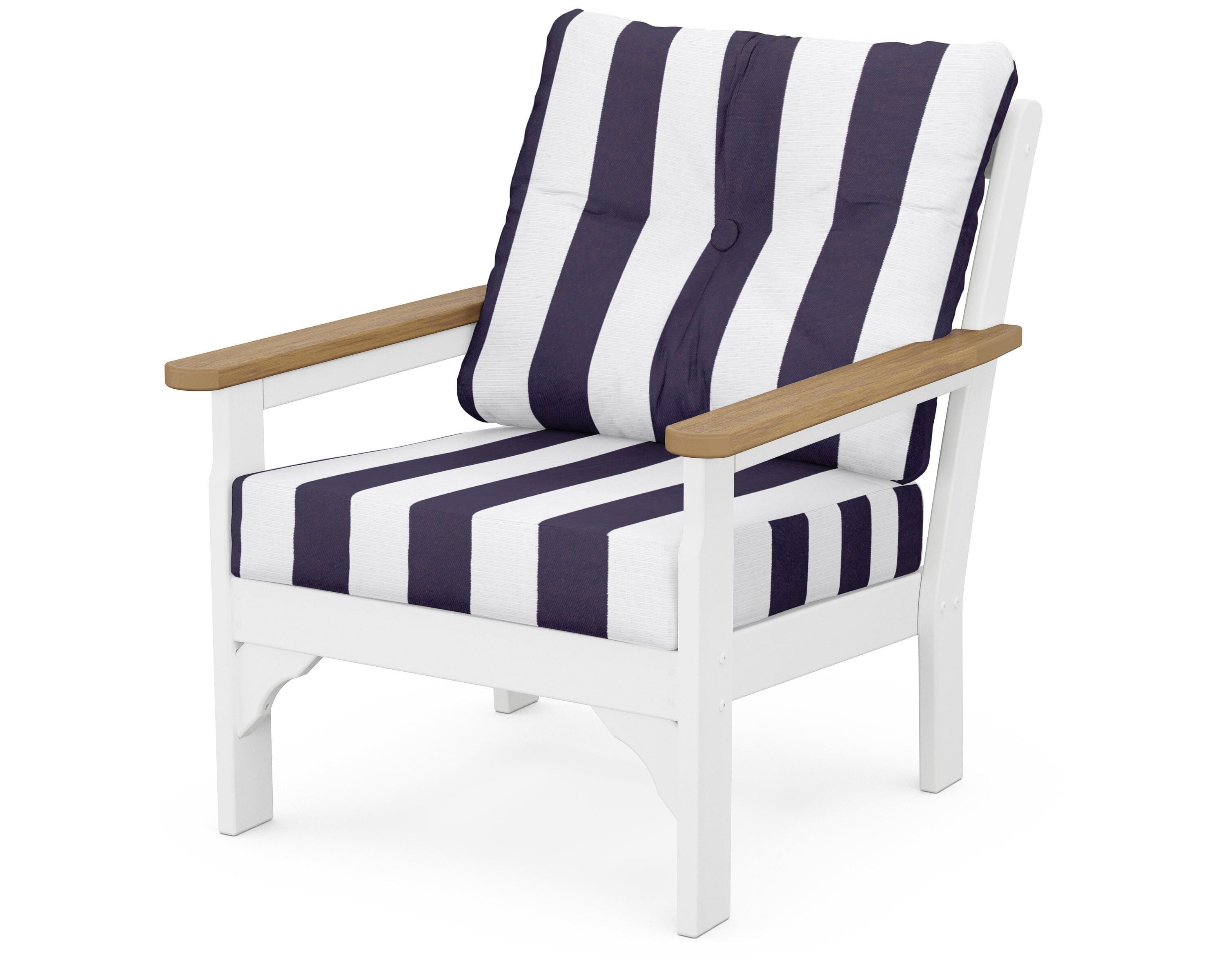 POLYWOOD® Vineyard Deep Seating Chair in White / Natural / Cabana Stripe Navy