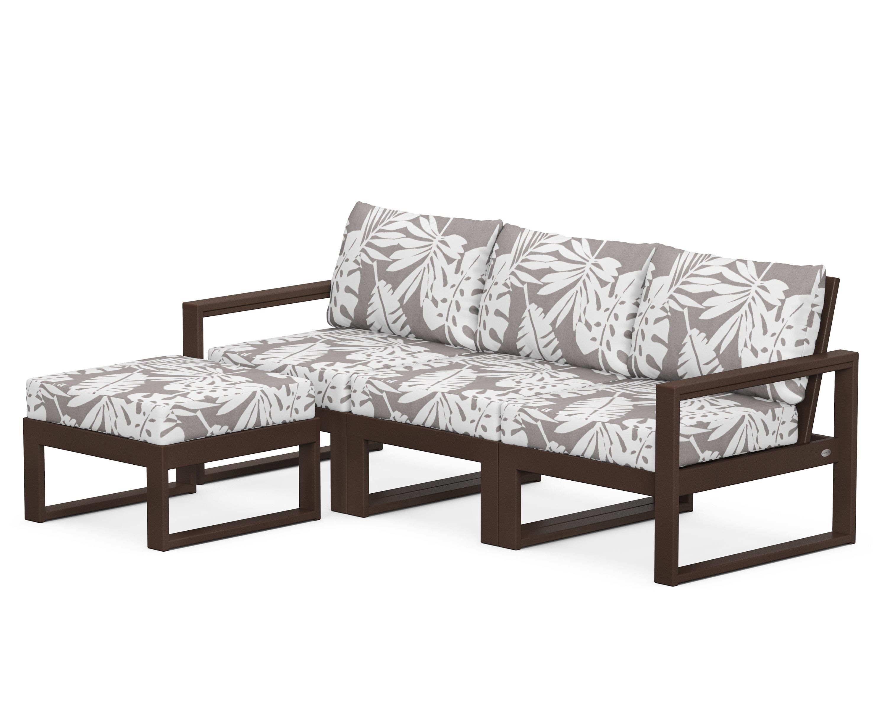 POLYWOOD® EDGE 4-Piece Modular Deep Seating Set with Ottoman in Mahogany / Leaf Grey Mist