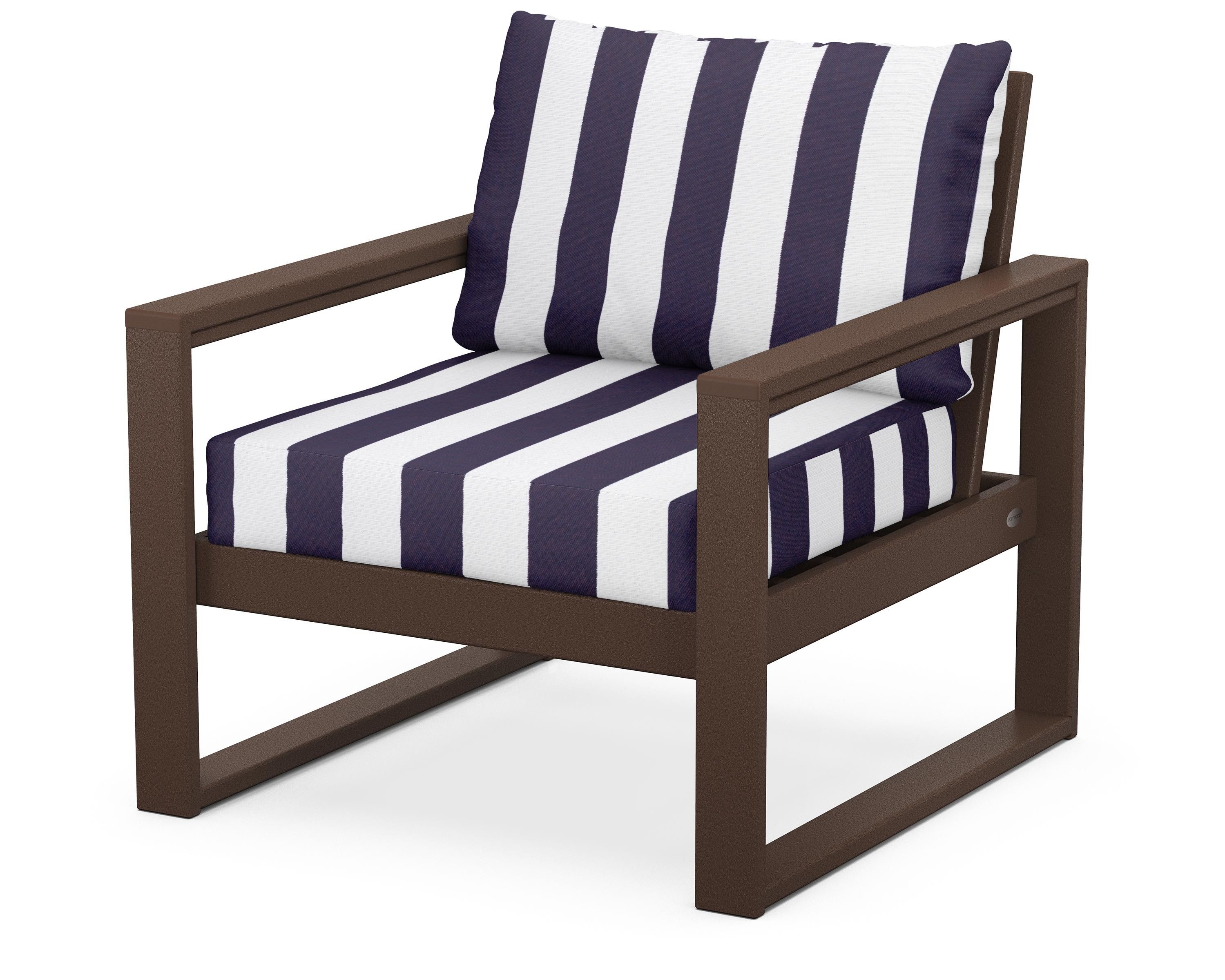 POLYWOOD® EDGE Club Chair in Mahogany / Cabana Stripe Navy