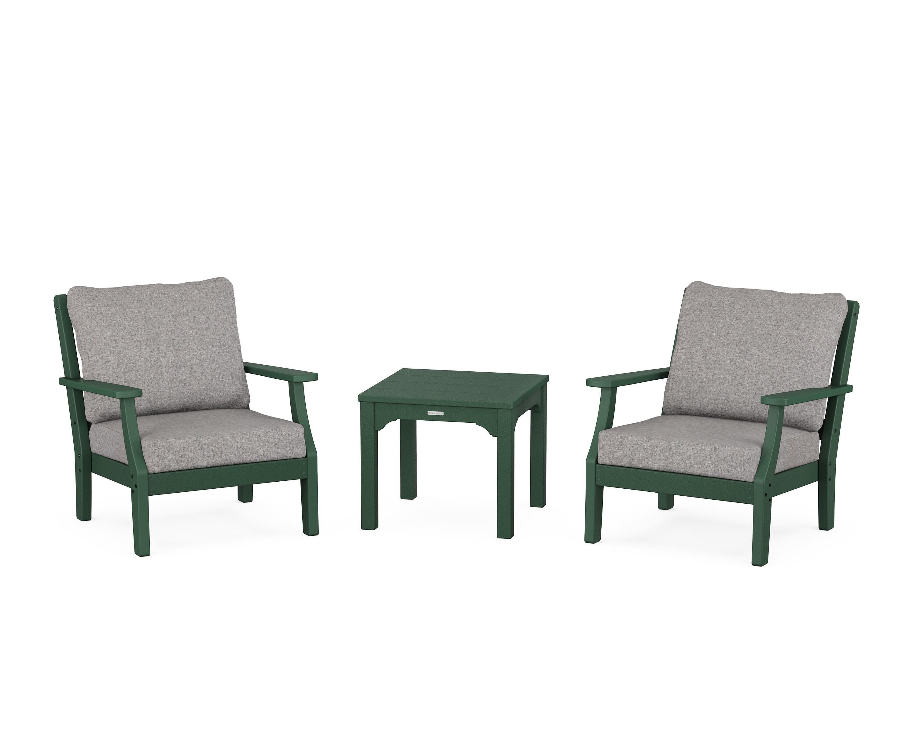 Martha Stewart by POLYWOOD® Chinoiserie 3-Piece Deep Seating Set in Green / Grey Mist