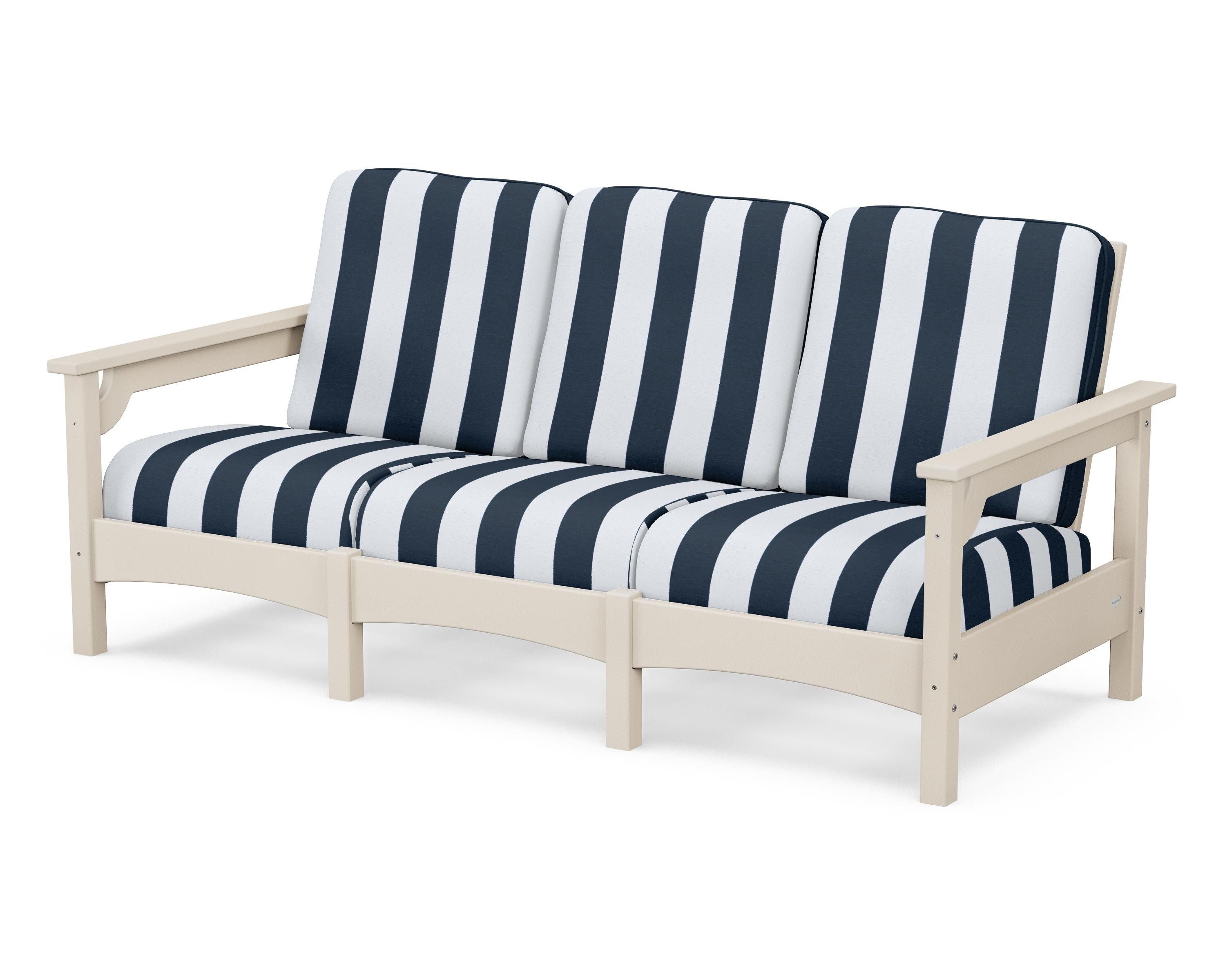 POLYWOOD® Club Sofa in Sand / Cabana Stripe Marine Indigo