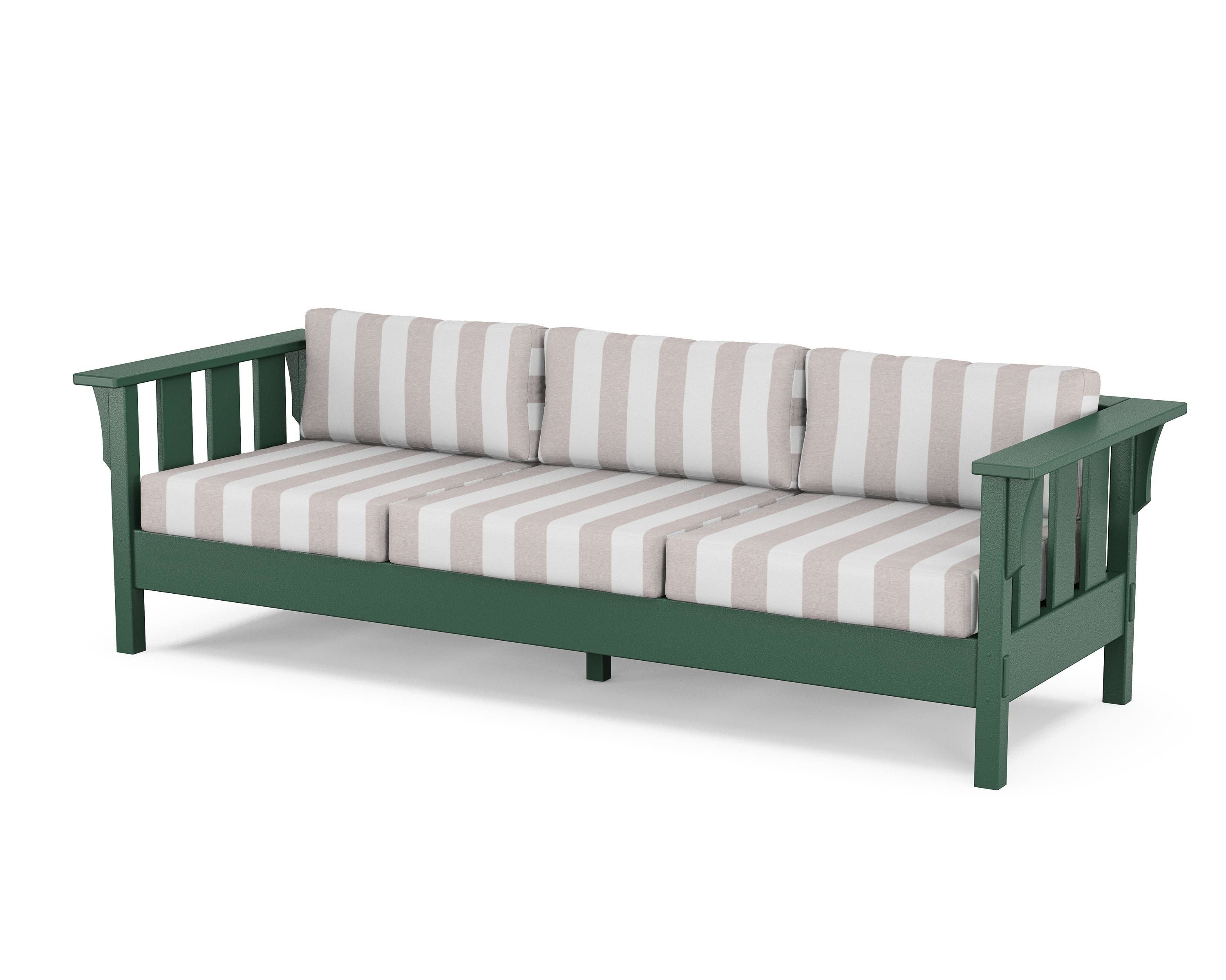 Martha Stewart by POLYWOOD® Acadia Deep Seating Sofa in Green / Cabana Stripe Dune Burlap