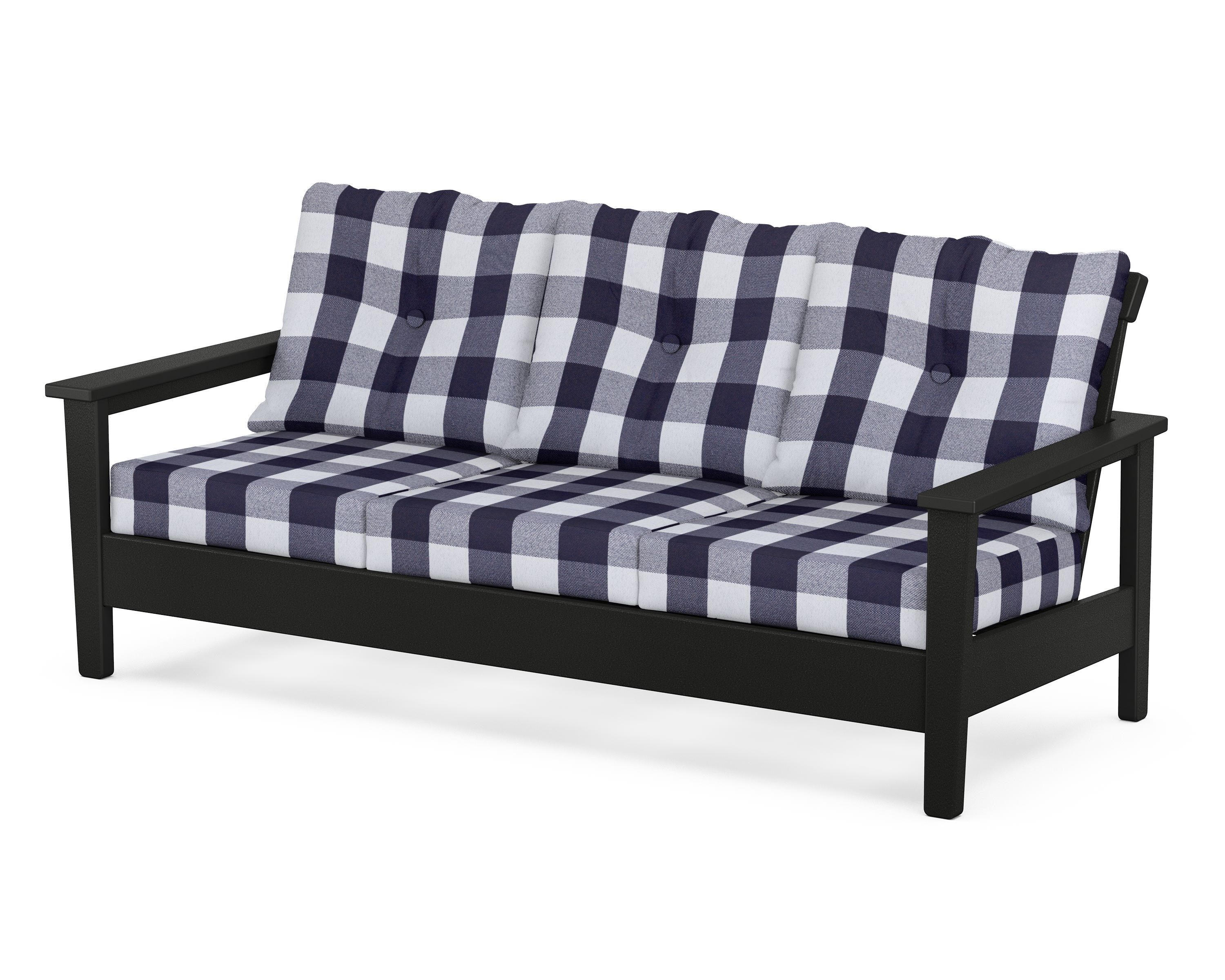 POLYWOOD® Prescott Deep Seating Sofa in Black / Buffalo Plaid Navy