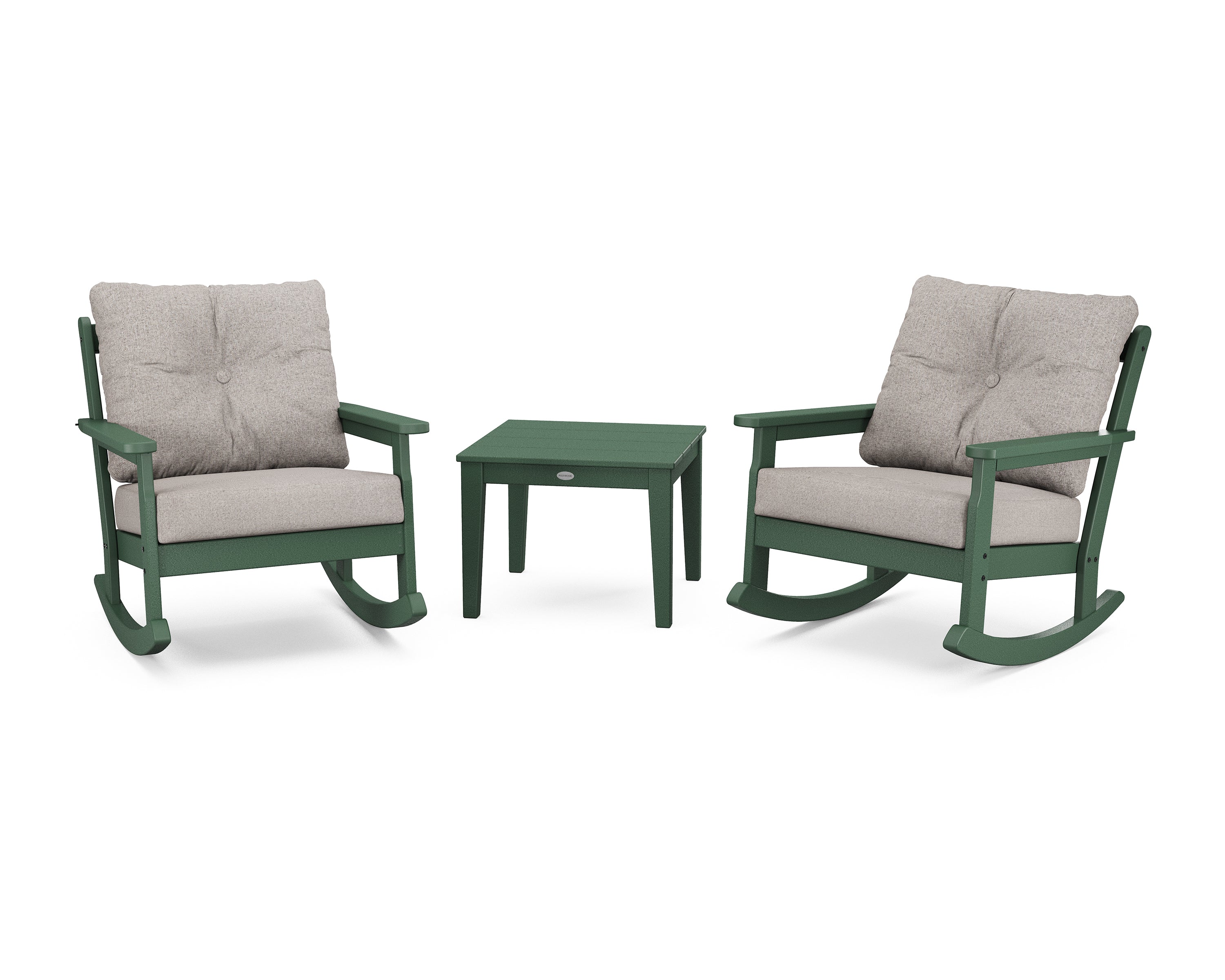 POLYWOOD® Vineyard 3-Piece Deep Seating Rocker Set in Green / Weathered Tweed