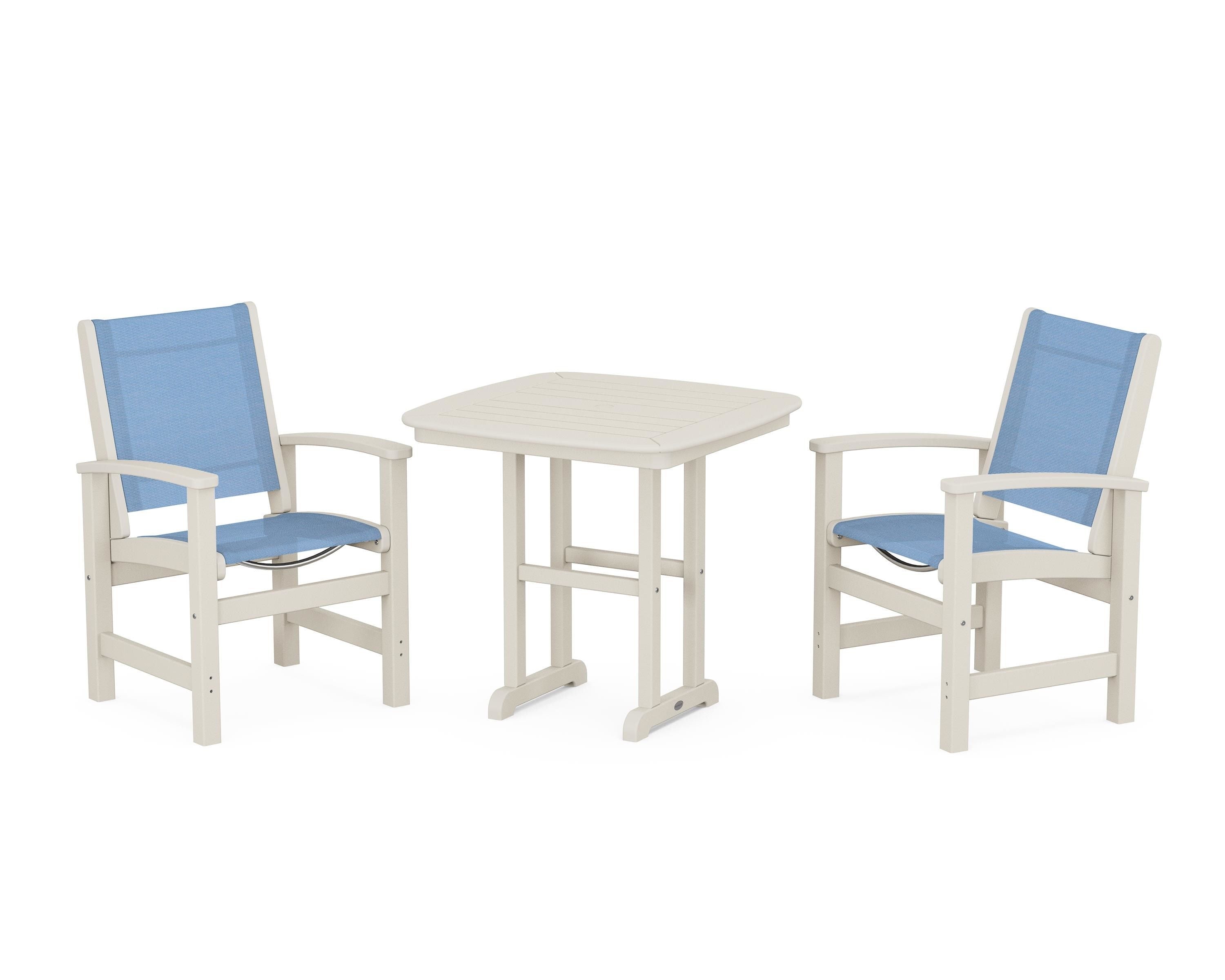 POLYWOOD® Coastal 3-Piece Dining Set in Sand / Poolside Sling