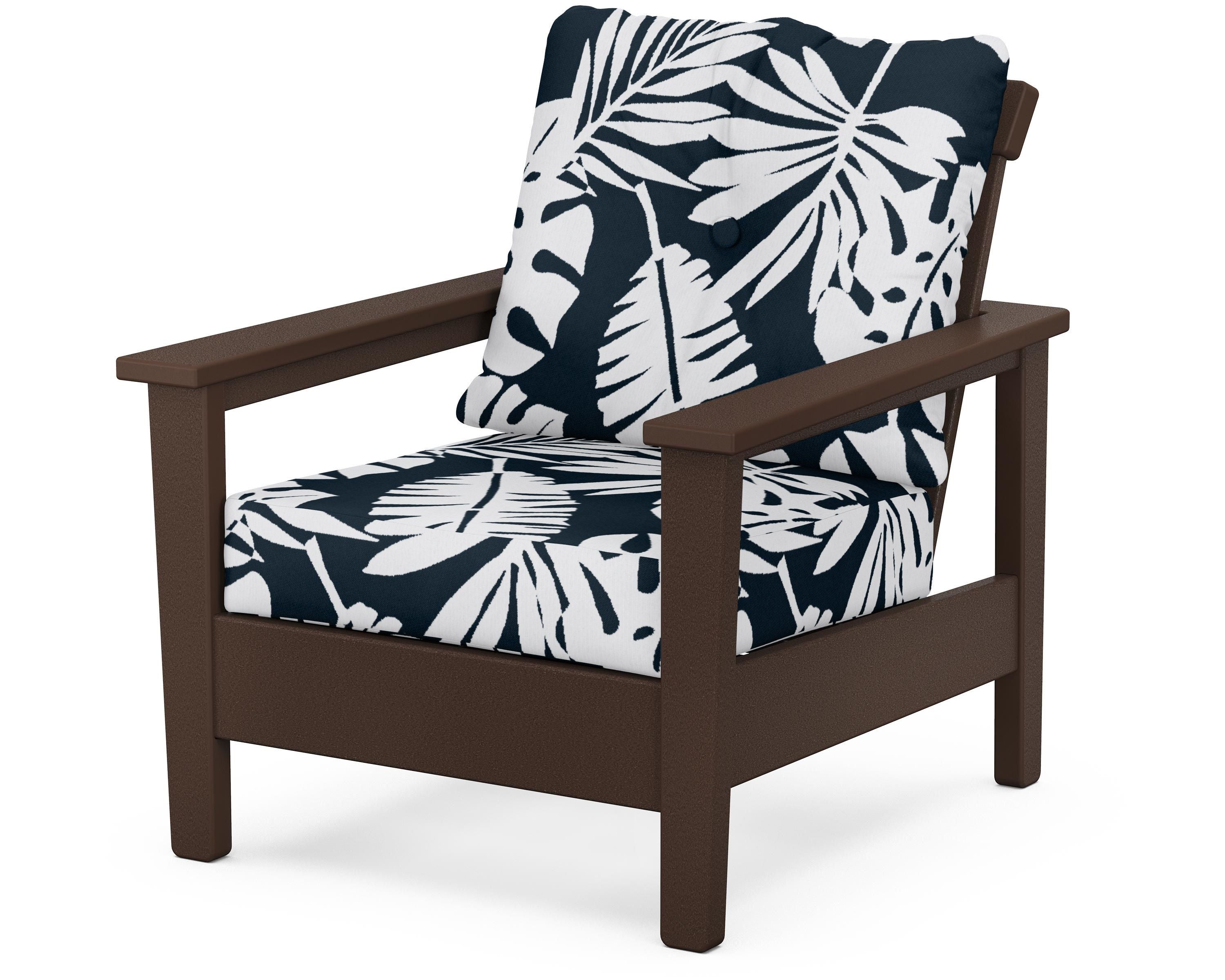 POLYWOOD® Prescott Deep Seating Chair in Mahogany / Leaf Marine Indigo