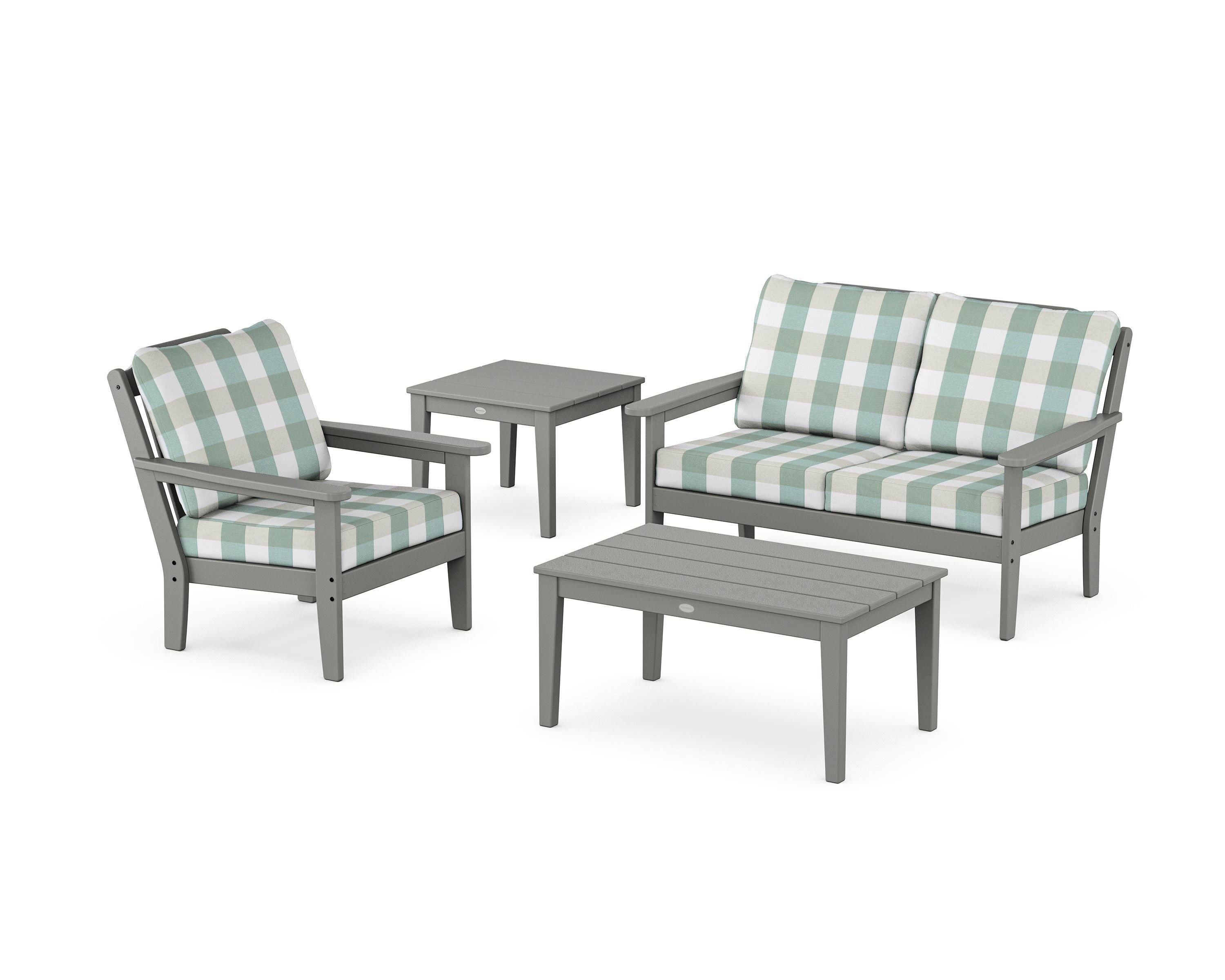 Country Living Wovendale 4-Piece Deep Seating Set in Slate Grey / Buffalo Plaid Glacier Spa