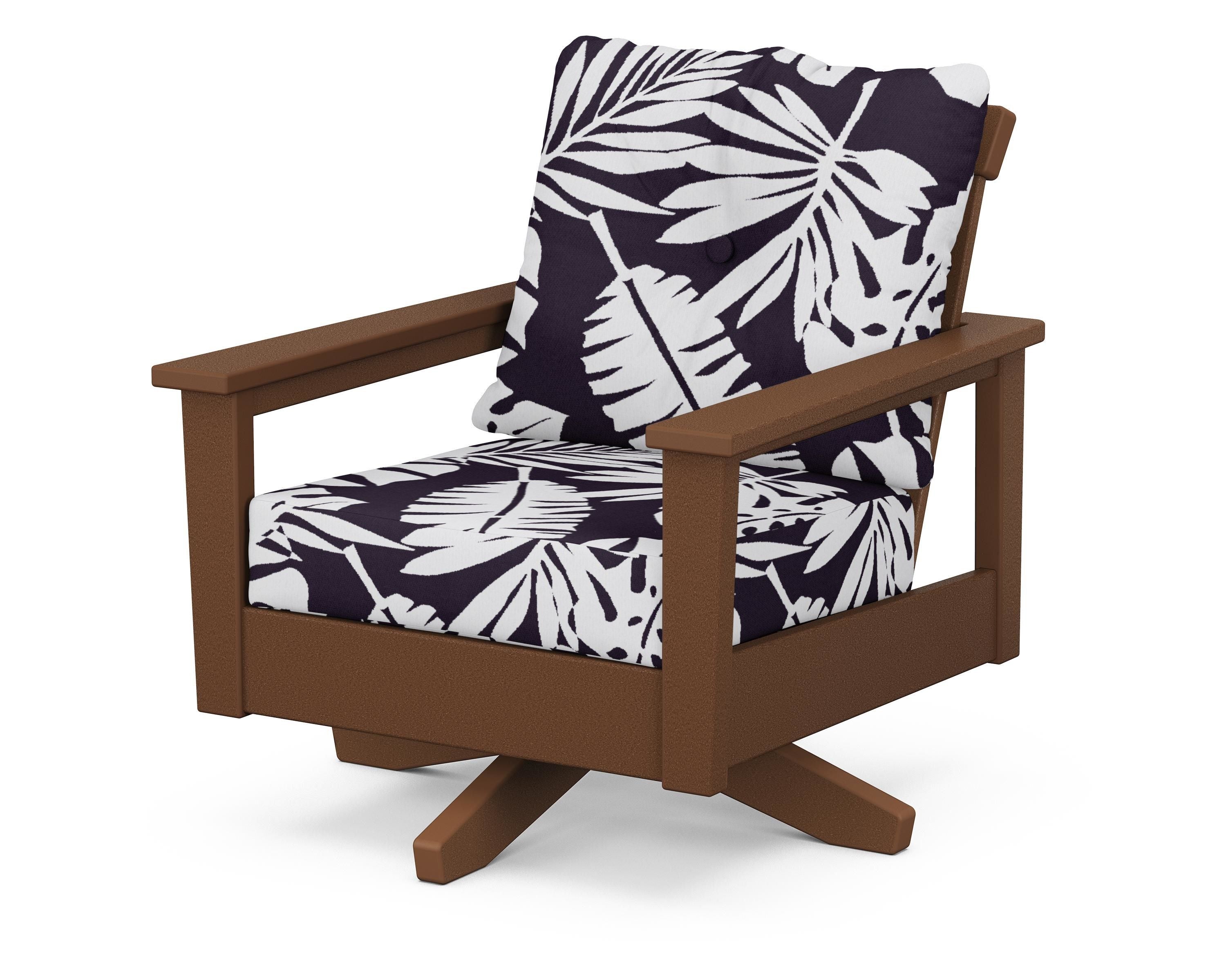 POLYWOOD® Prescott Deep Seating Swivel Chair in Teak / Leaf Navy