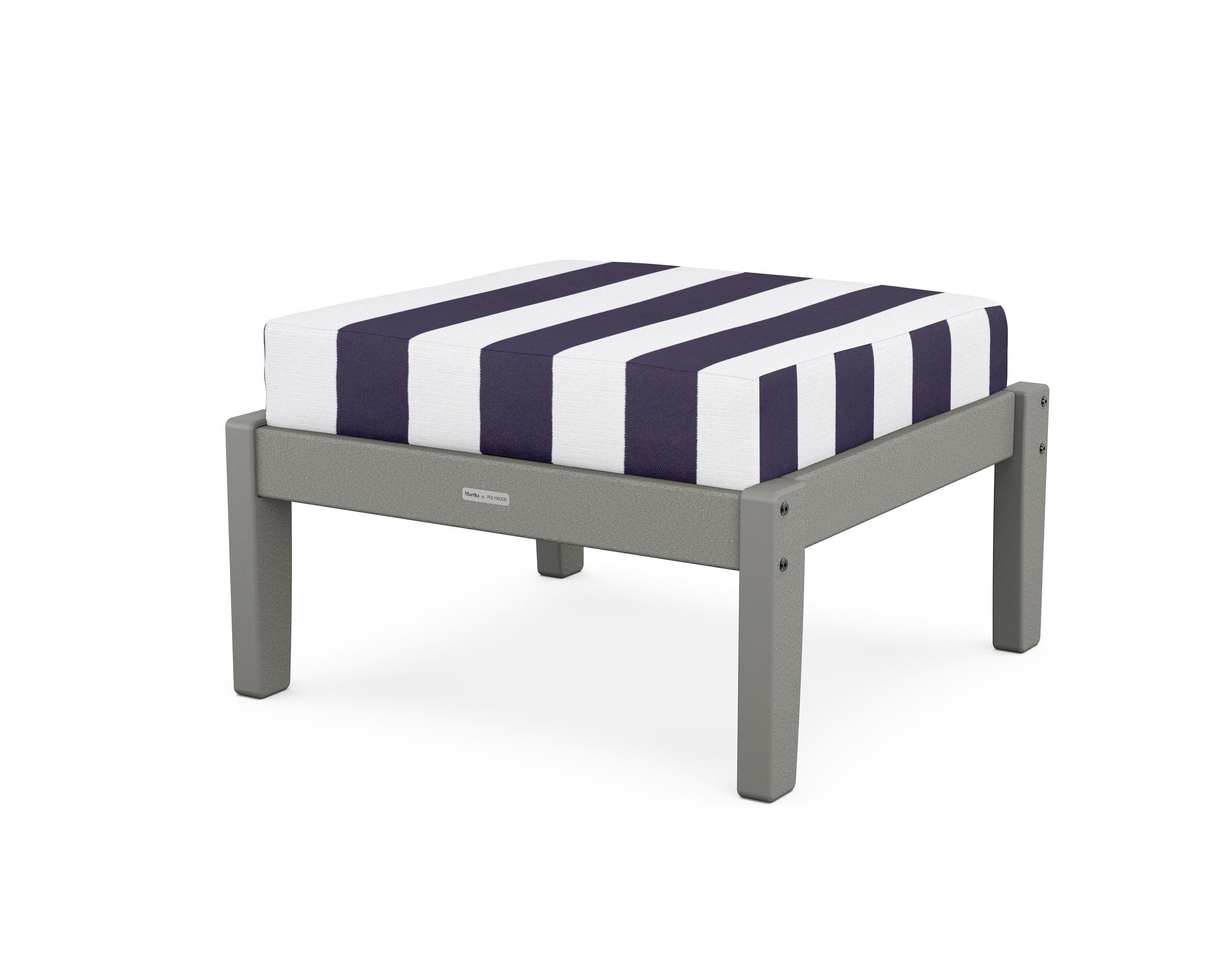 Martha Stewart by POLYWOOD® Chinoiserie Deep Seating Ottoman in Slate Grey / Cabana Stripe Navy