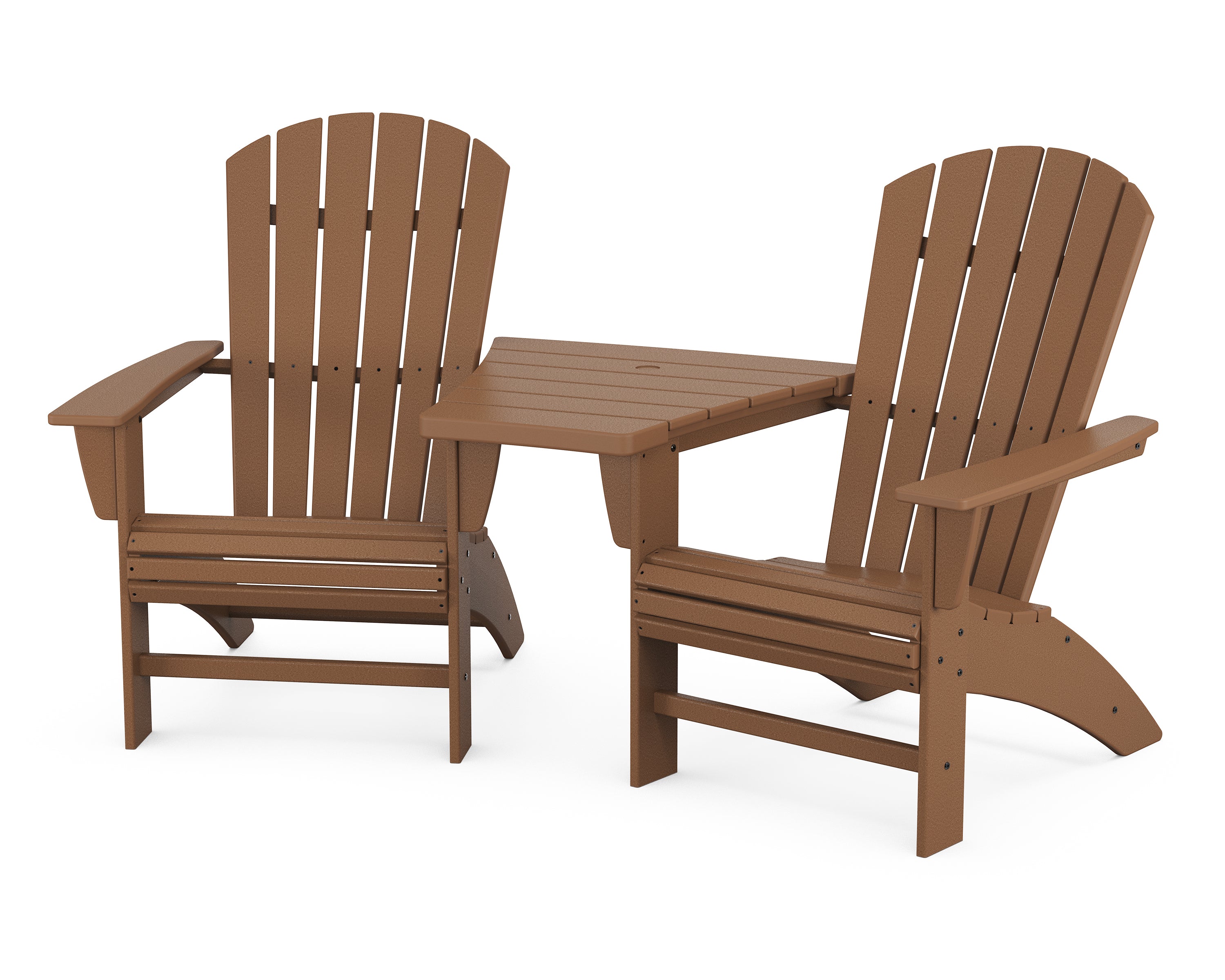 POLYWOOD® Nautical 3-Piece Curveback Adirondack Set with Angled Connecting Table in Teak